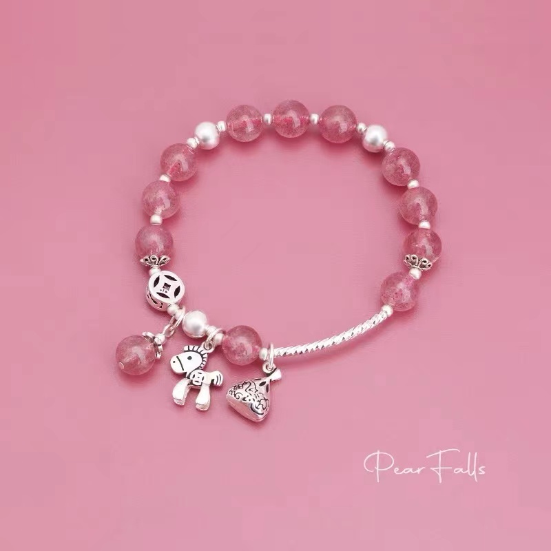 Strawberry crystal bracelet women's copper money Trojan horse lucky bag bracelet