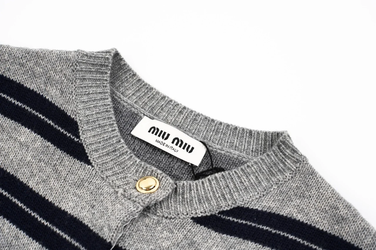 Miu Miu Grey Black Stripe Cashmere Cardigan product photo from LabelPicks