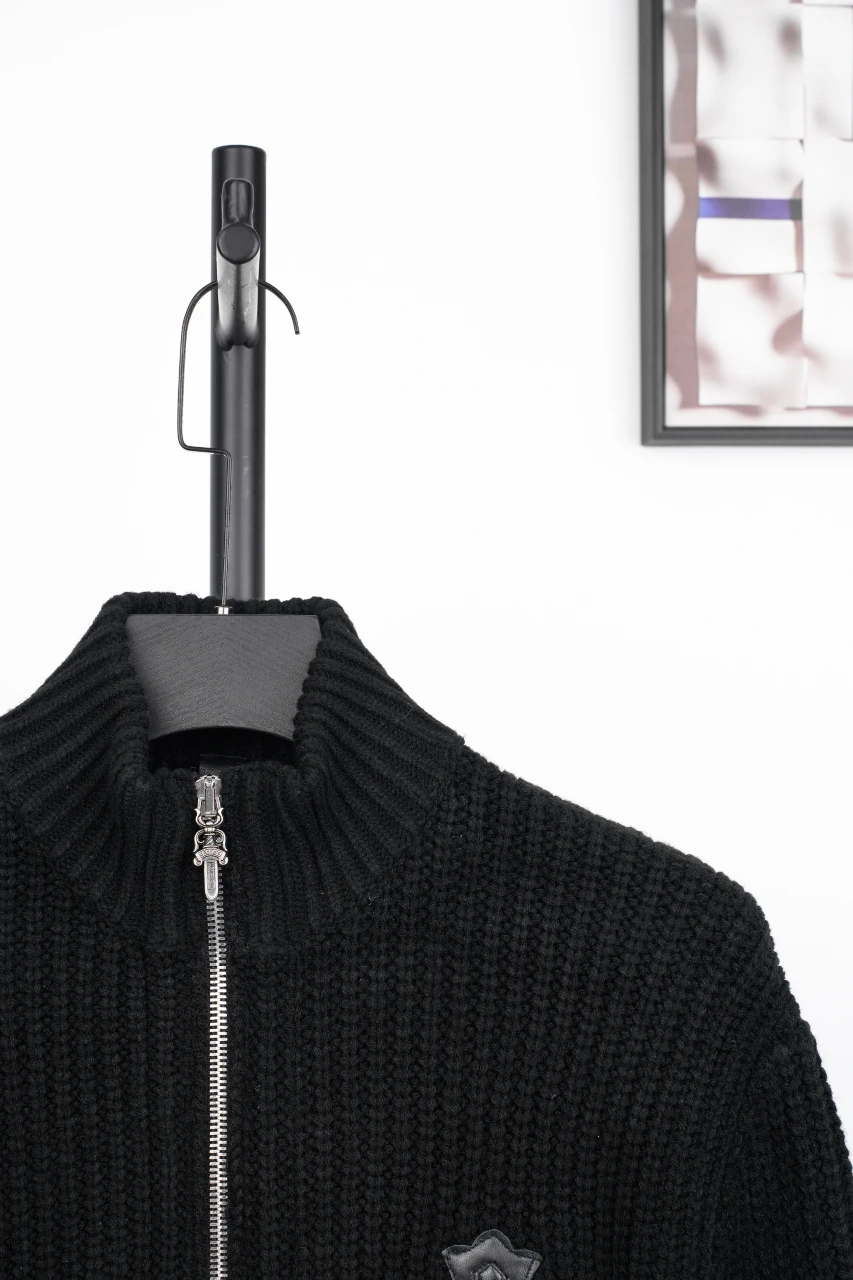 Chrome Hearts Black Cross Leather Patch Wool Zip Cardigan product photo from LabelPicks