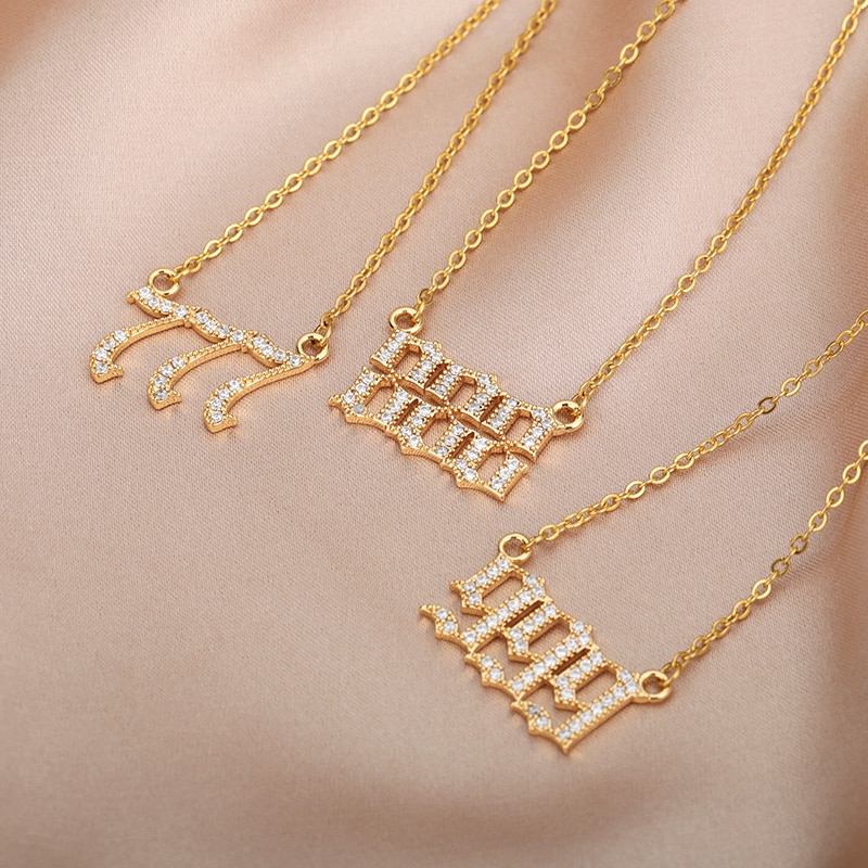 111-999 Angel Number Necklace with Bling Zirconia