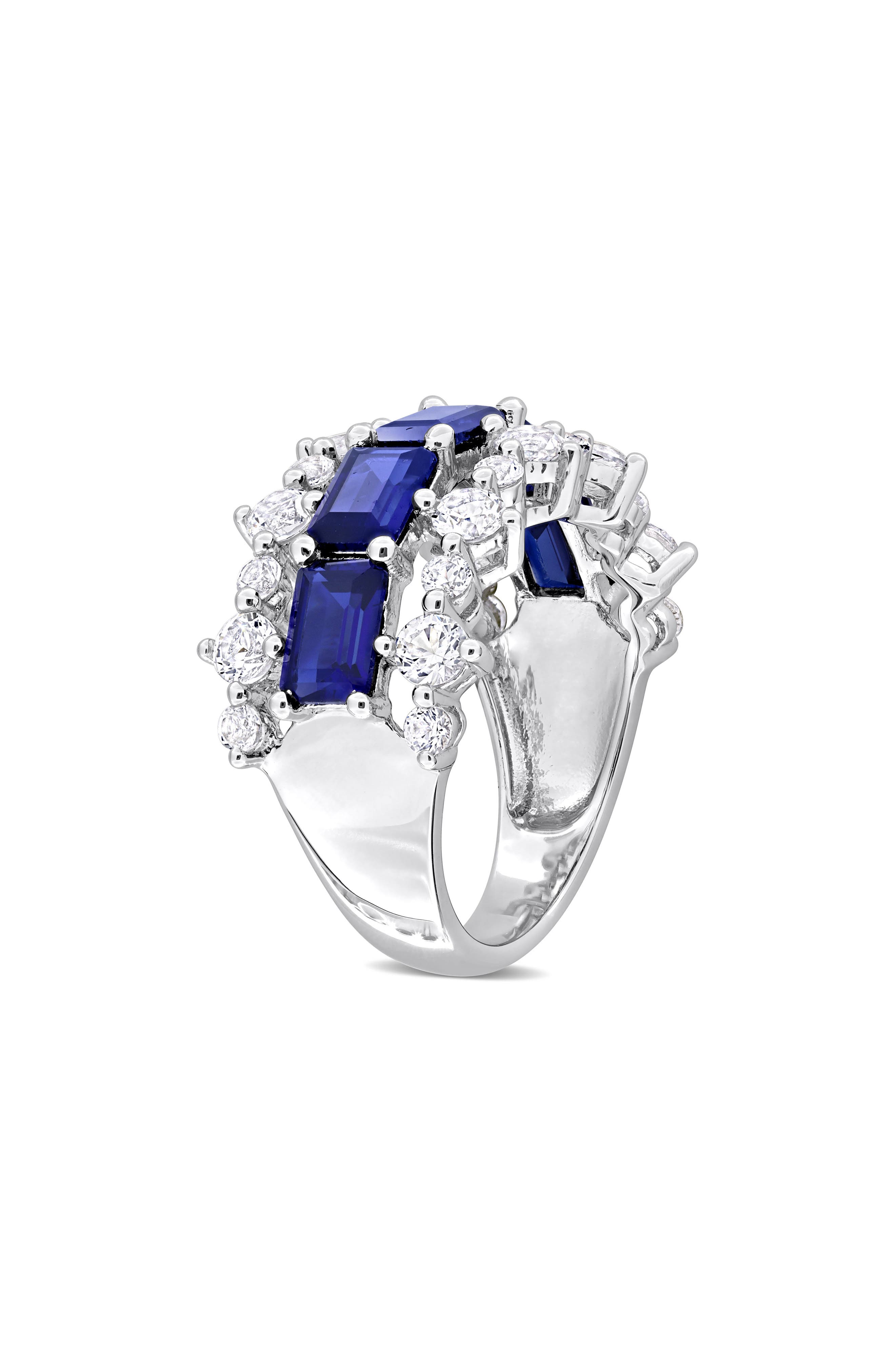 DELMAR Sterling Silver Lab Created Blue Sapphire & Lab Created White Sapphire Ring