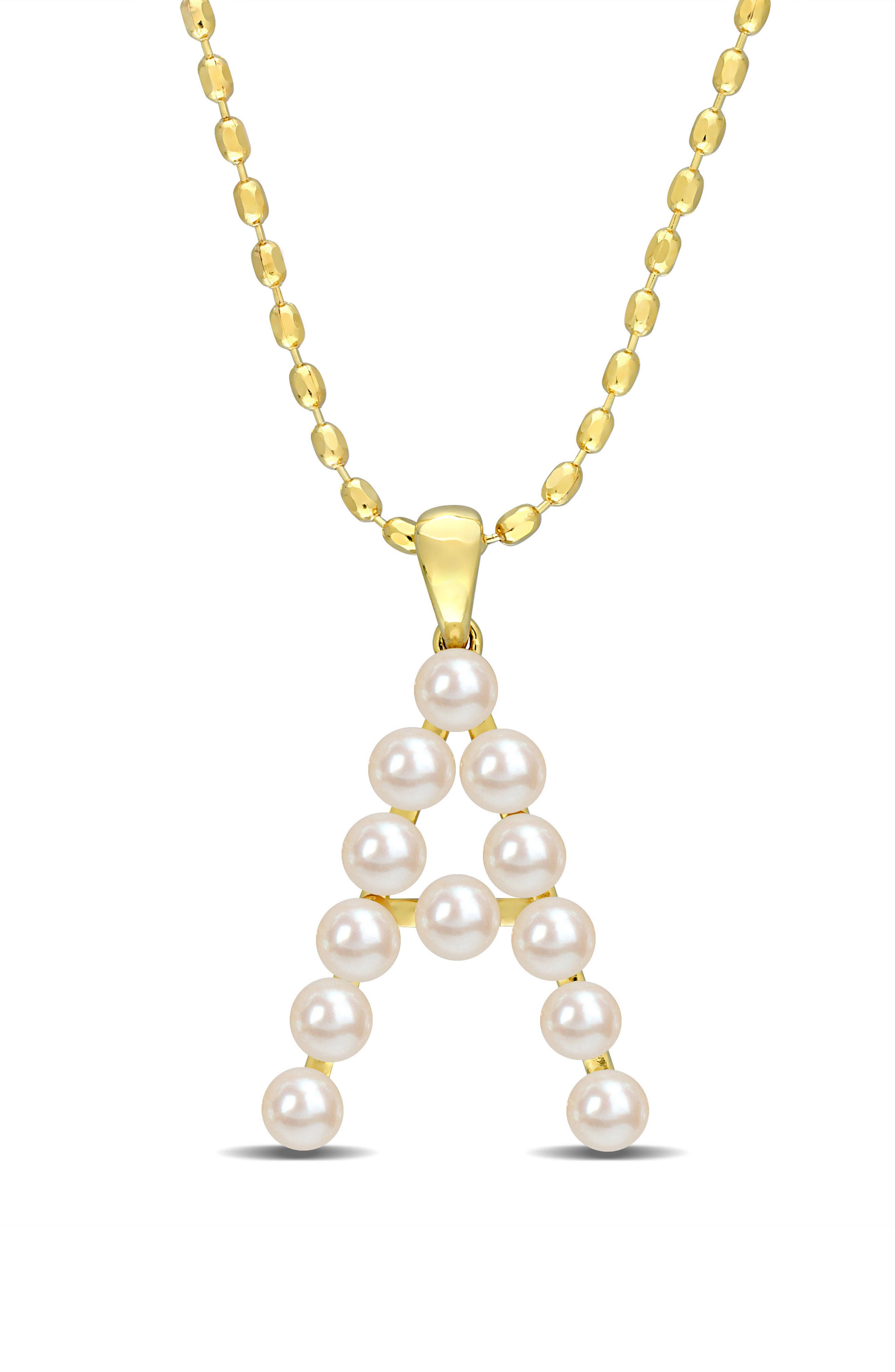 DELMAR 3.5-4mm Freshwater Cultured Pearl Initial Pendant Necklace