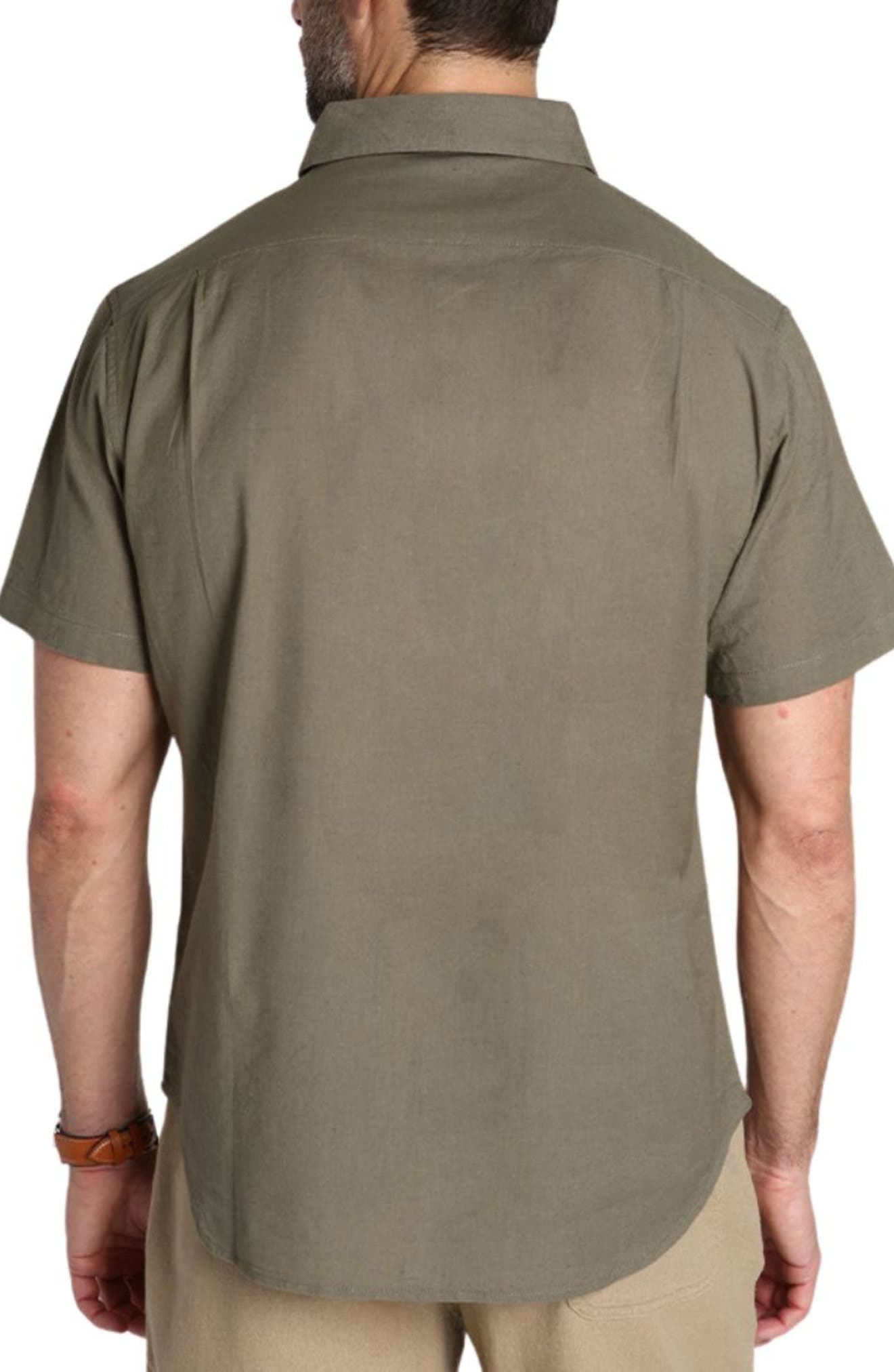 JACHS Solid Short Sleeve Cotton & Linen Button-Up Shirt