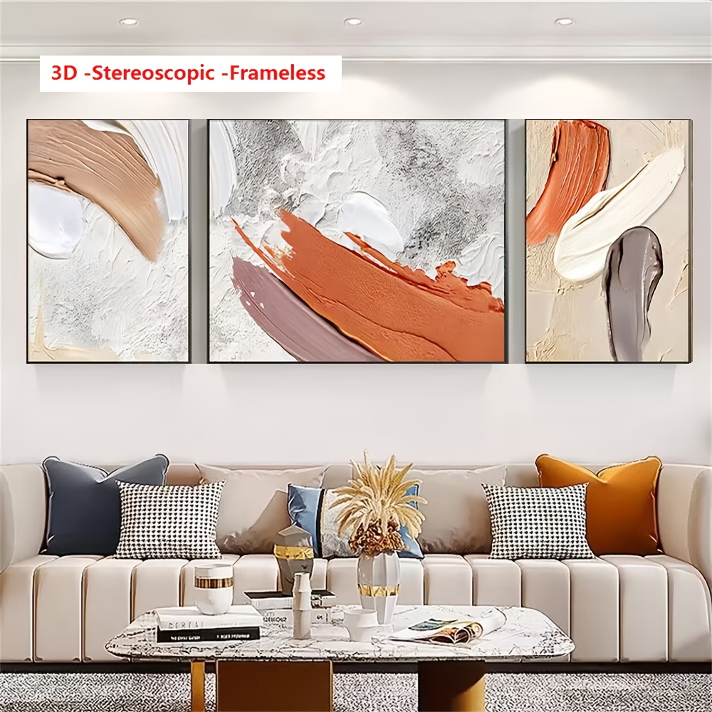 3D Stereoscopic Frameless Hand-Painted Ocean Triptych |   High-Quality 3-Piece Joint Oil Painting with Thick Knife Texture |   Modern Wealth Attraction Art for Living Room, Bedroom, Entrance Hall |   Large Multiple Sizes, Ready to Hang