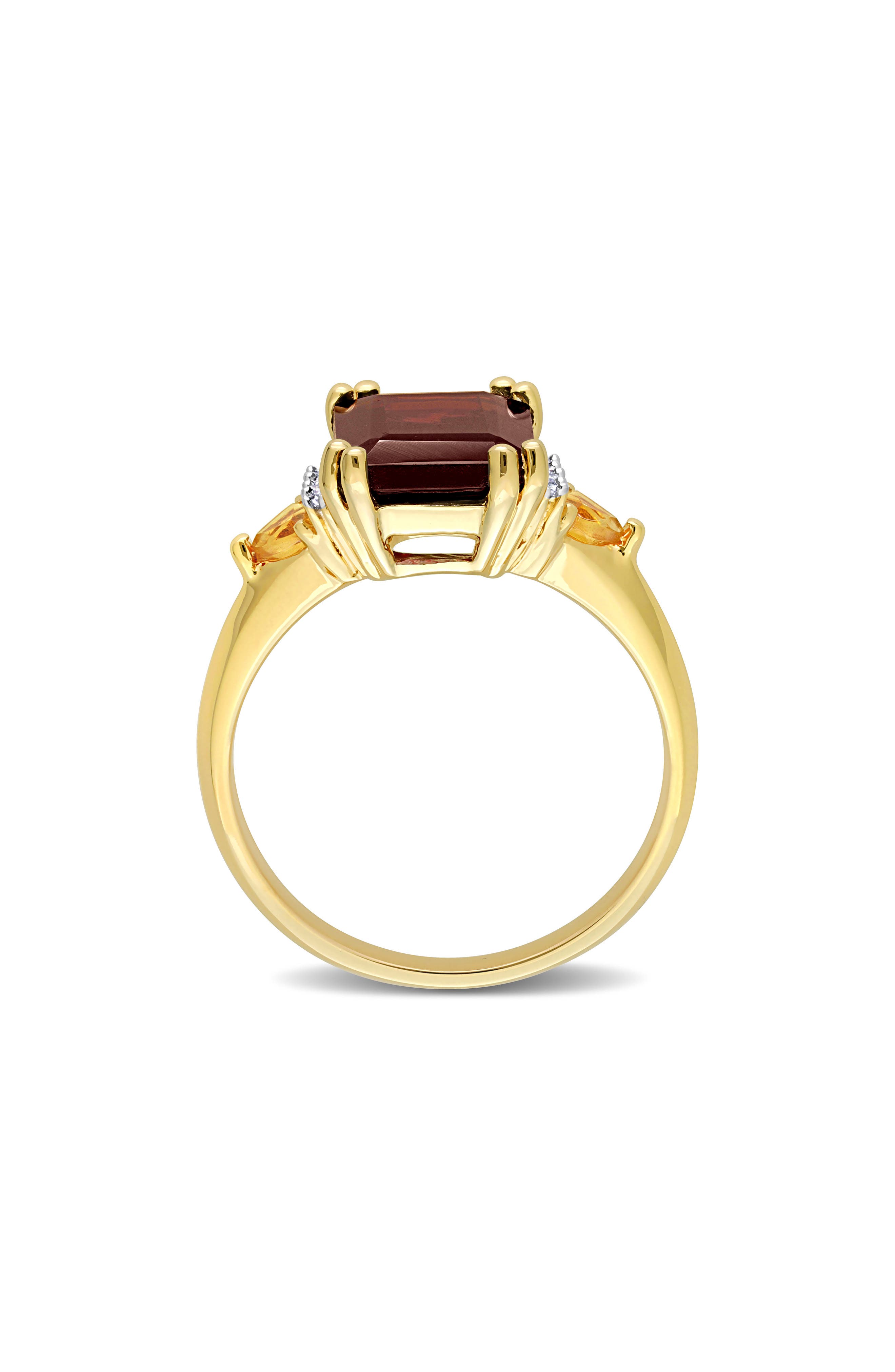 DELMAR 18K Gold Plated Sterling Silver Garnet, Citrine & Diamond Ring - 0.04ct.
