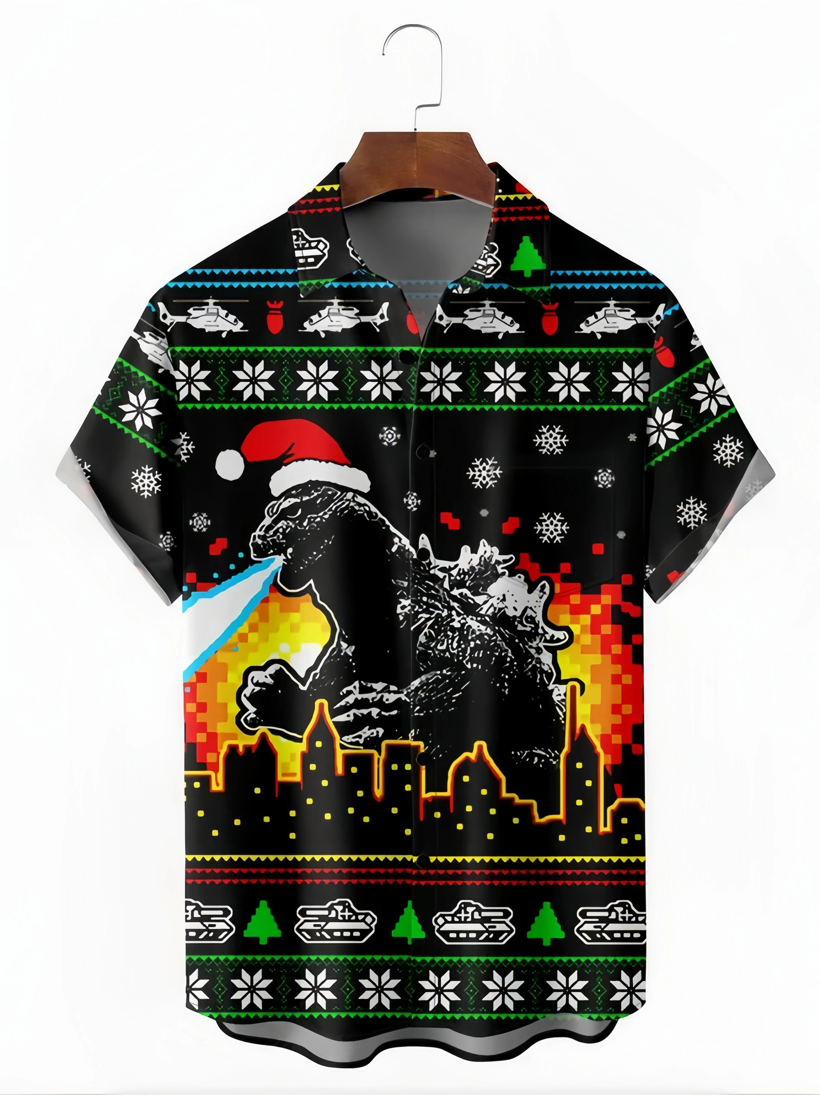 Christmas Chest Pocket Short Sleeve Casual Shirt