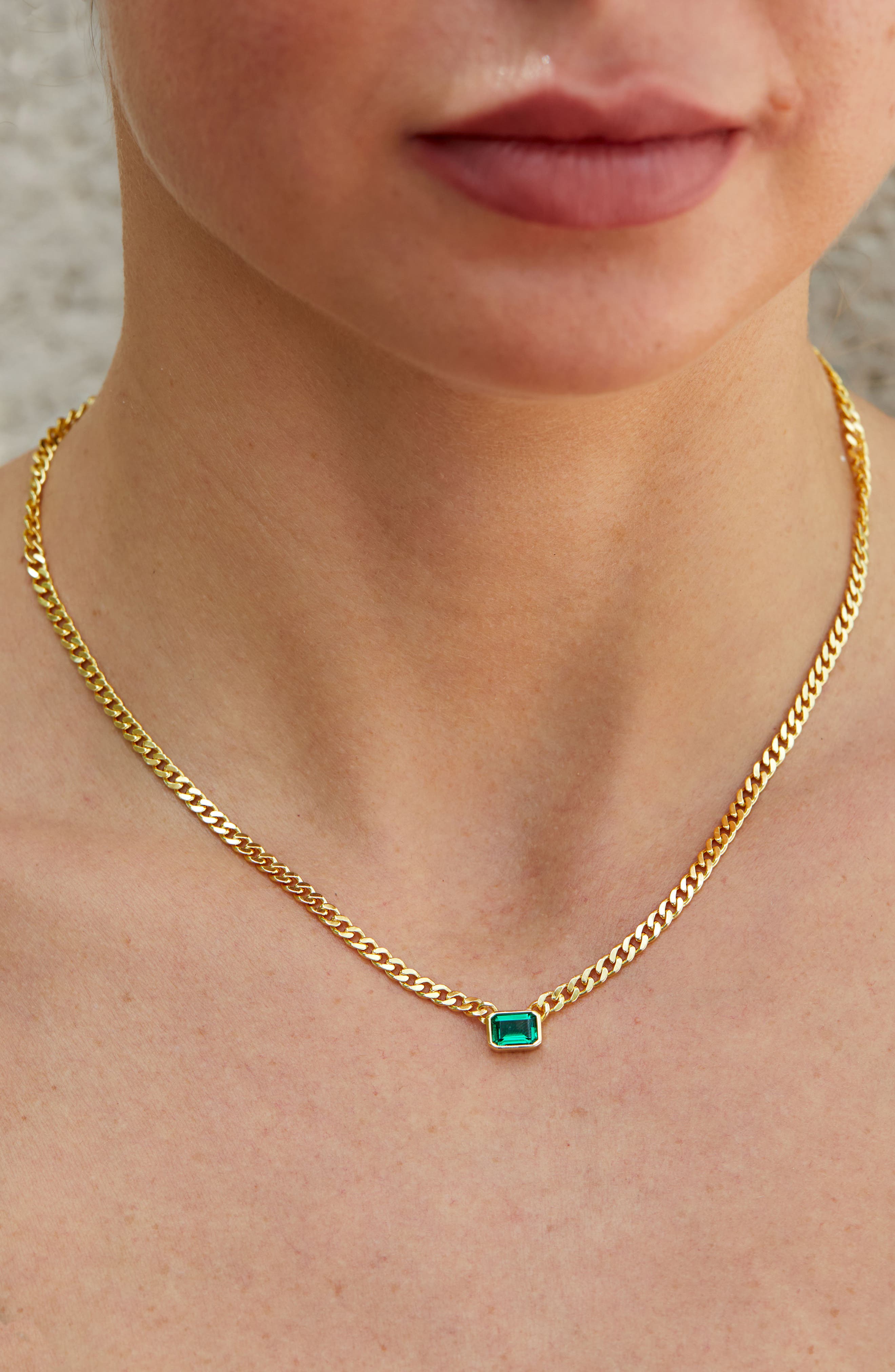 SAVVY CIE JEWELS 18K Gold Plated Sterling Silver Simulated Emerald Necklace