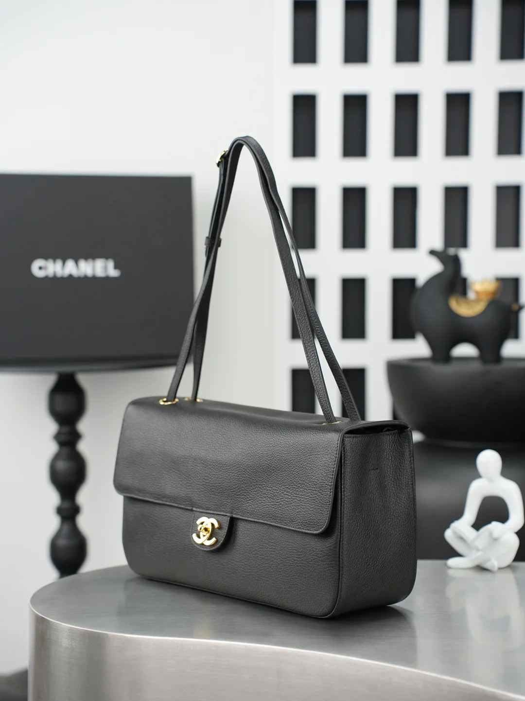 Chanel Classic Flap Black Grained Leather Shoulder Bag product photo from LabelPicks
