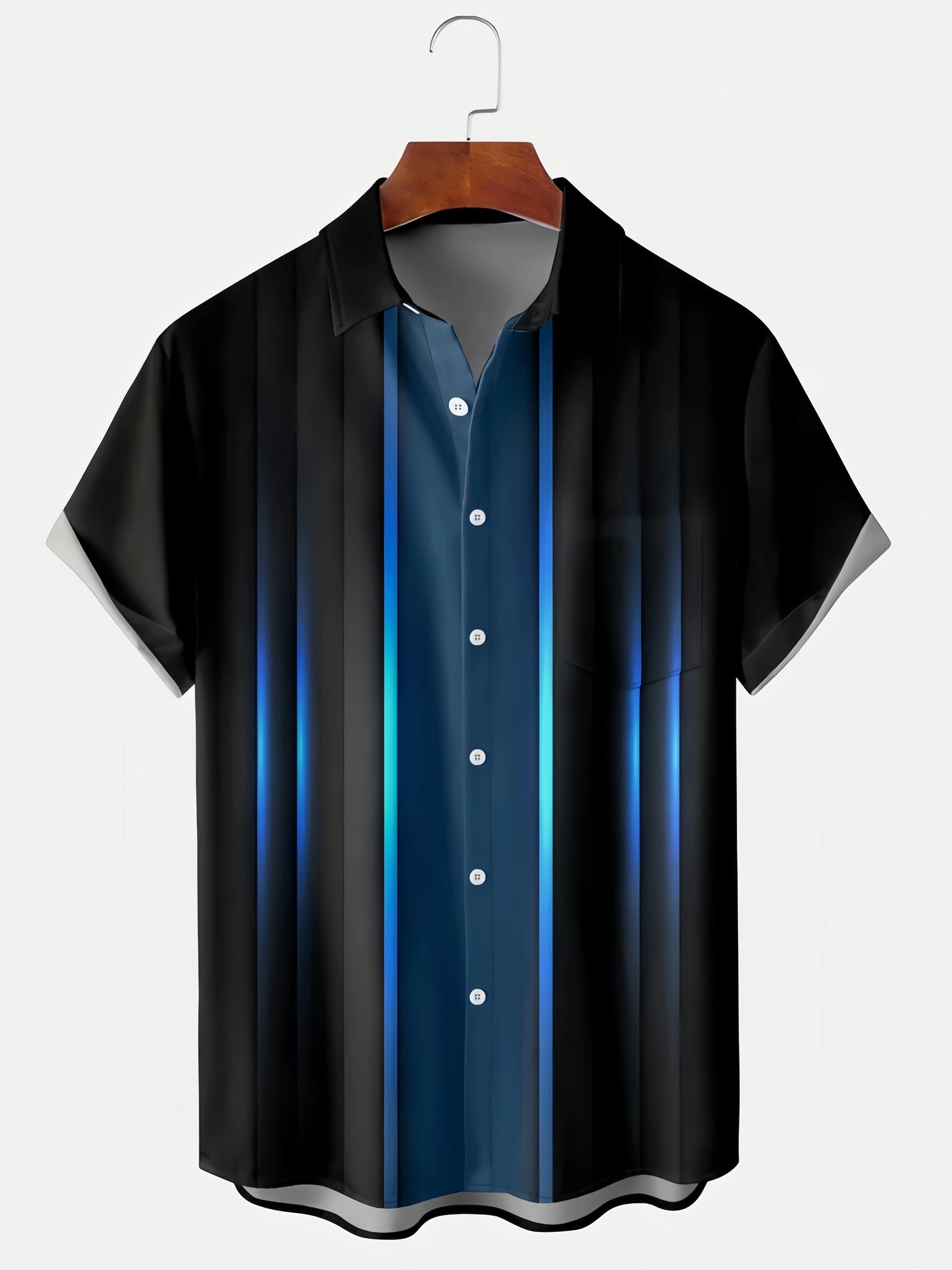 Gradient Striped Chest Pocket Short Sleeve Bowling Shirt