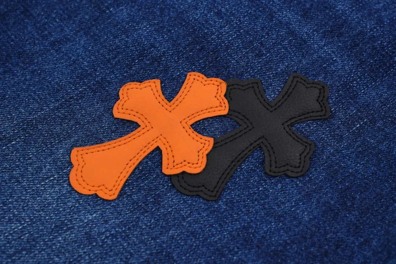 Chrome Hearts Blue Flame Cross Leather Patch Jeans product photo from LabelPicks