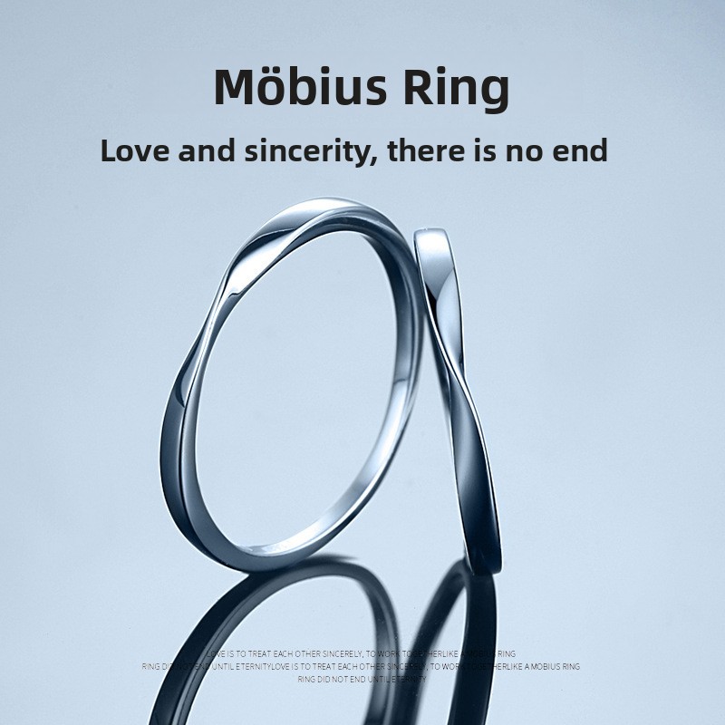 Korean-style Möbius couple rings, made of 925 sterling silver, with an adjustable open ring design, perfect as a Valentine's Day gift