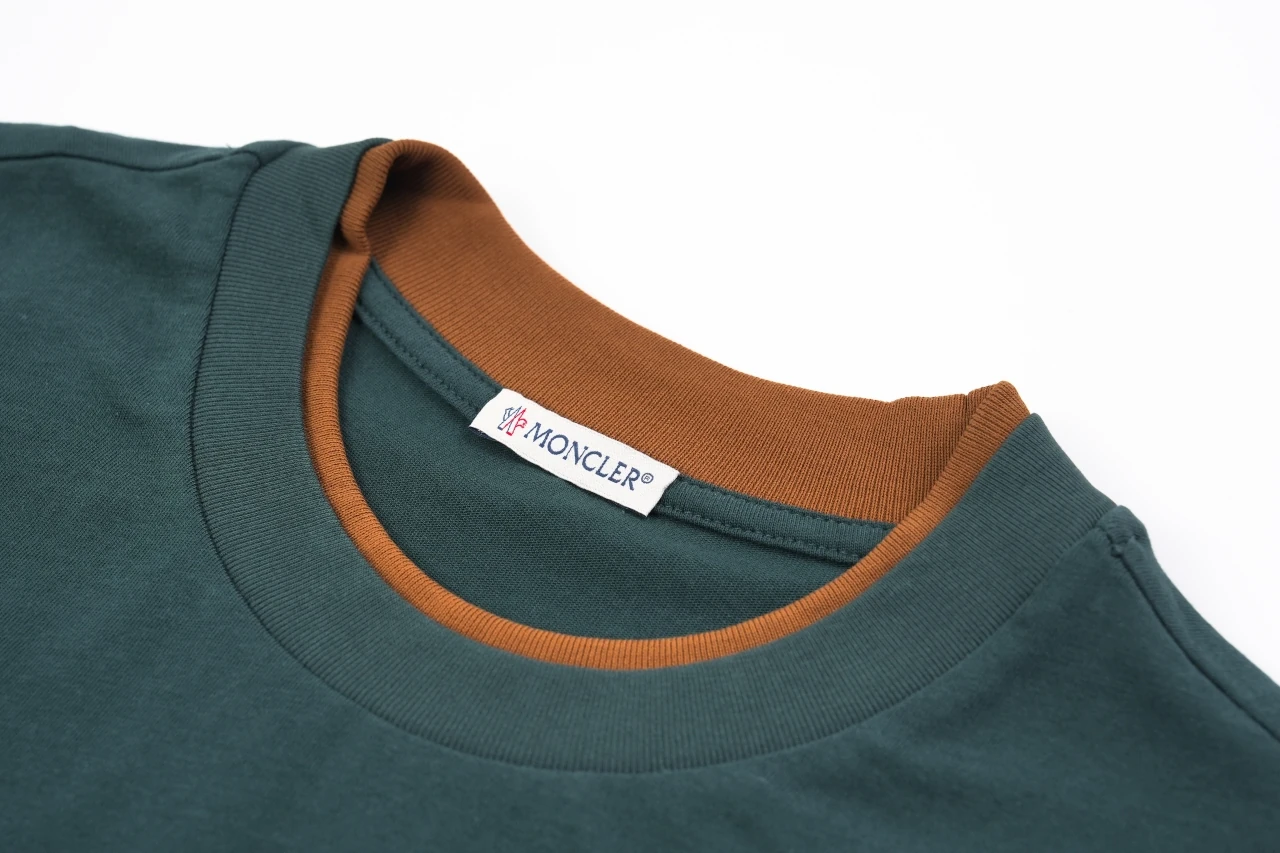 Moncler Dark Green Brown Contrast-Collar Embroidered T-Shirt product photo from LabelPicks