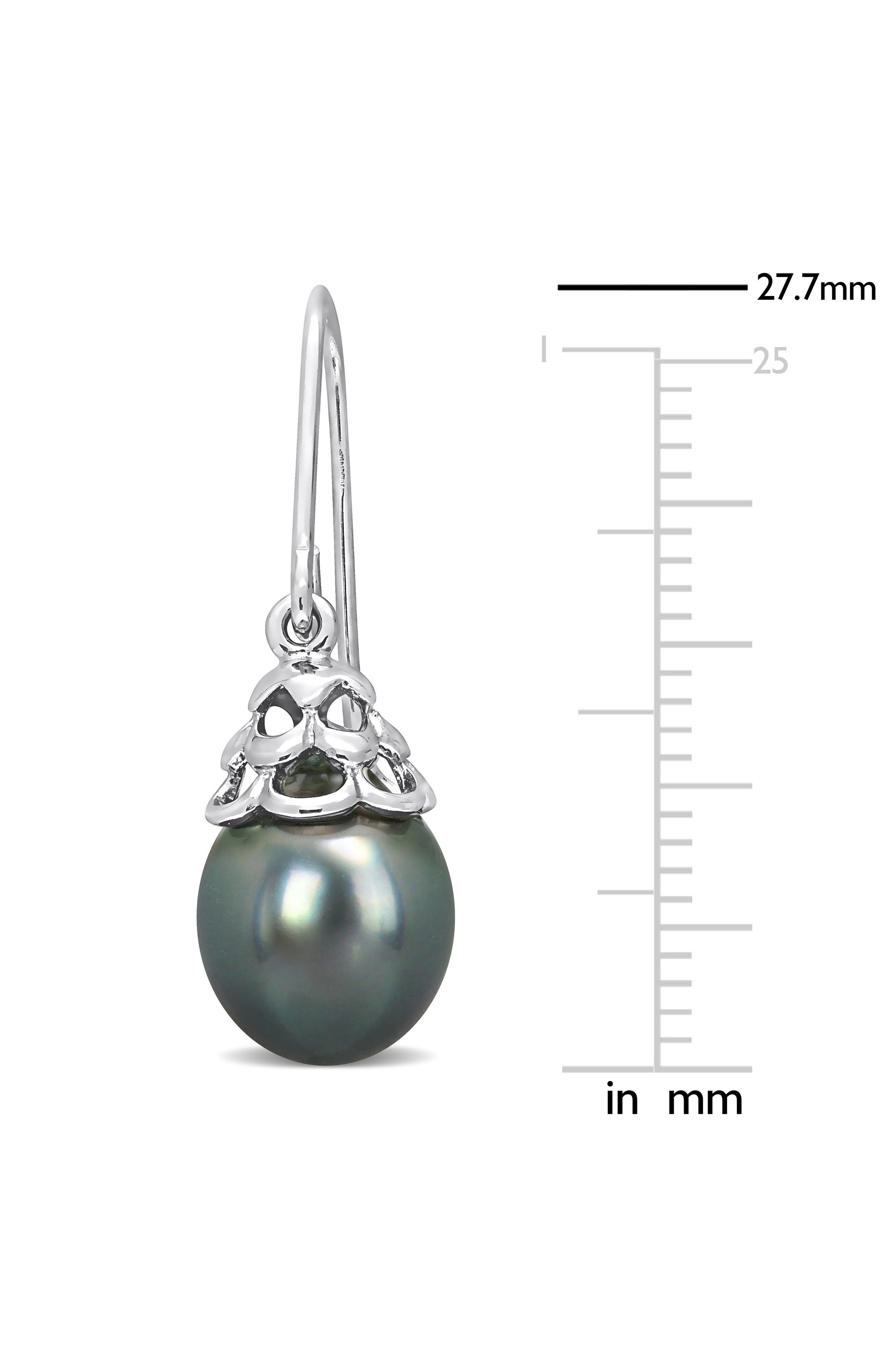 DELMAR Sterling Silver 8–8.5mm Cultured Black Tahitian Pearl Drop Earrings