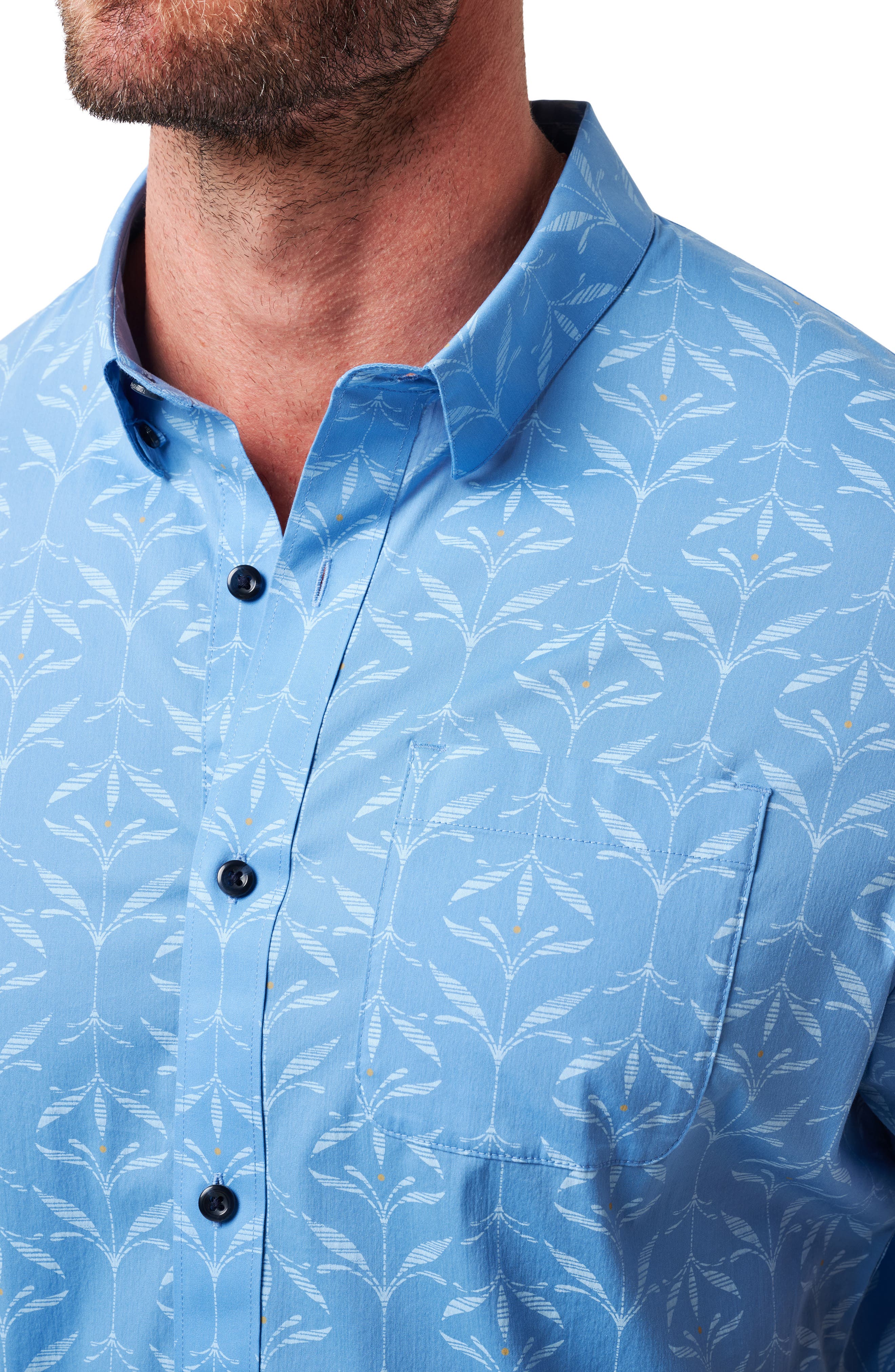 TravisMathew Canopy Breeze Floral Short Sleeve Stretch Cotton Blend Button-Up Shirt