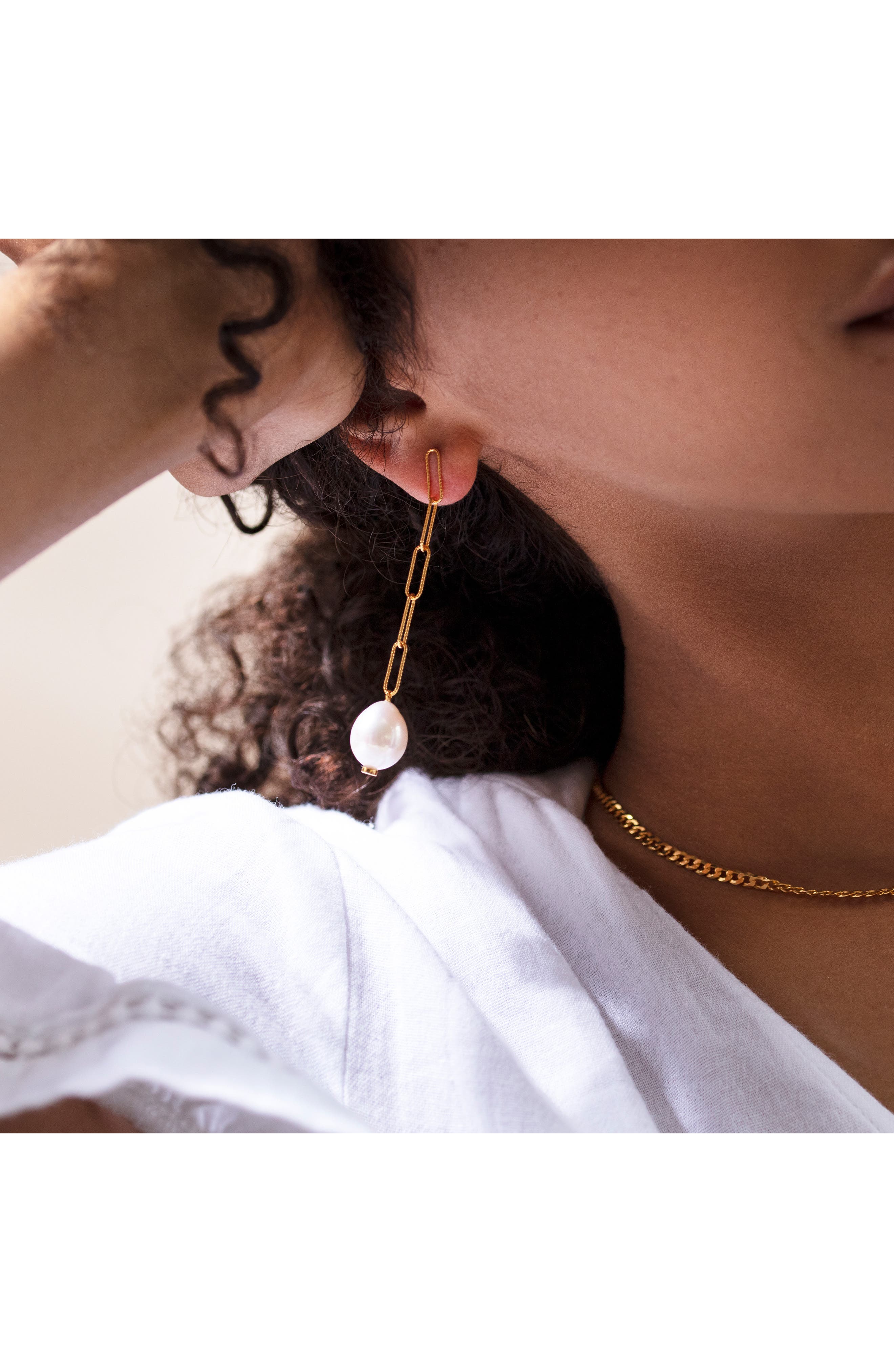 Monica Vinader Baroque Pearl Linear Drop Earrings