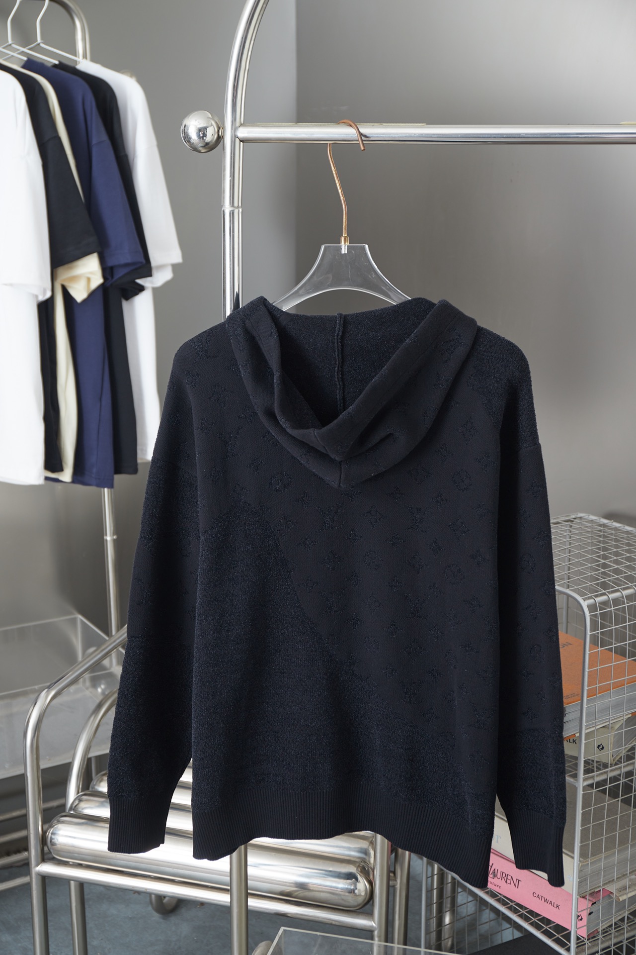 Letters Jacquard Long Sleeve Knitted Hooded Sweater