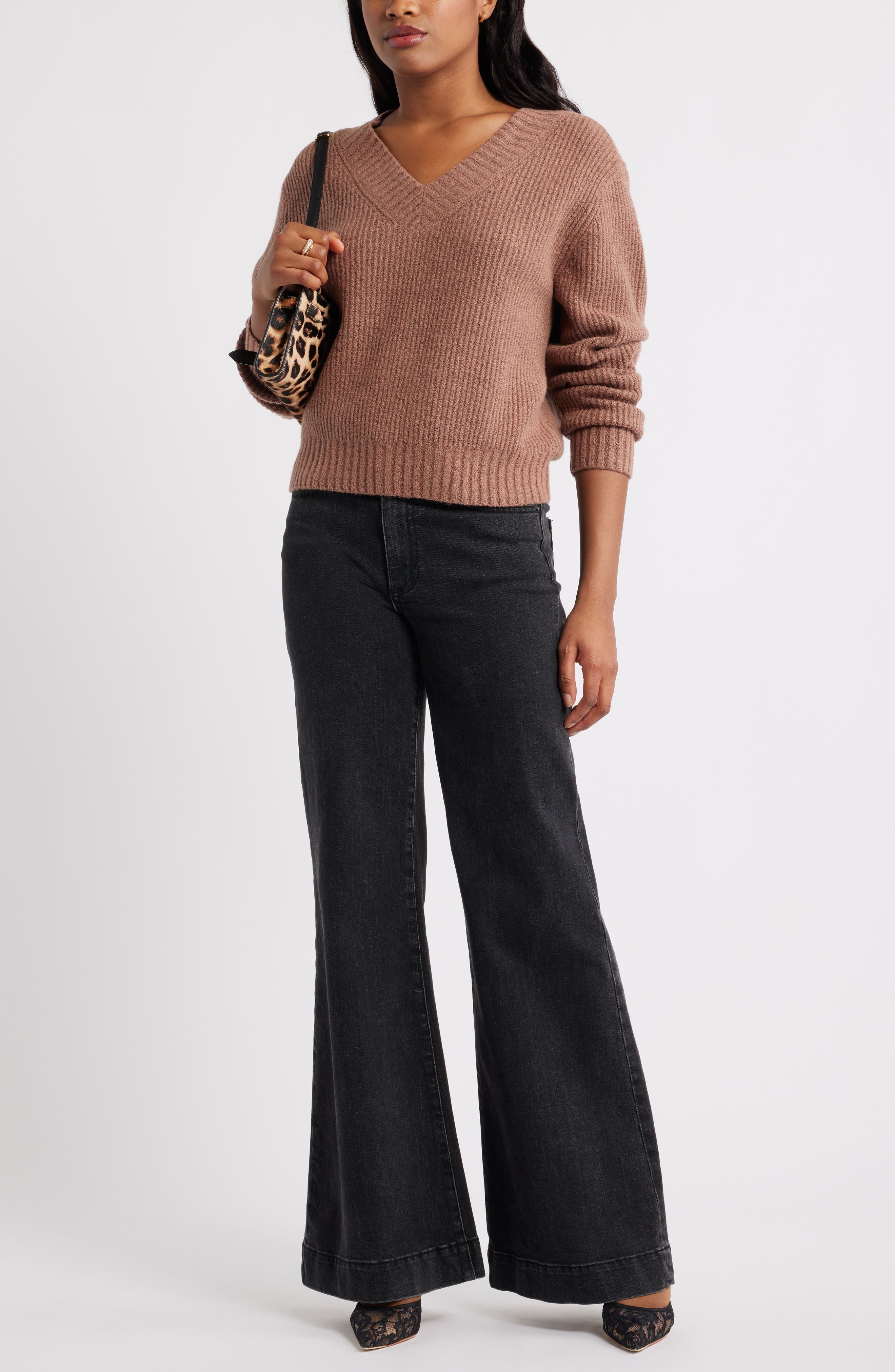 Open Edit Rib V-Neck Sweater