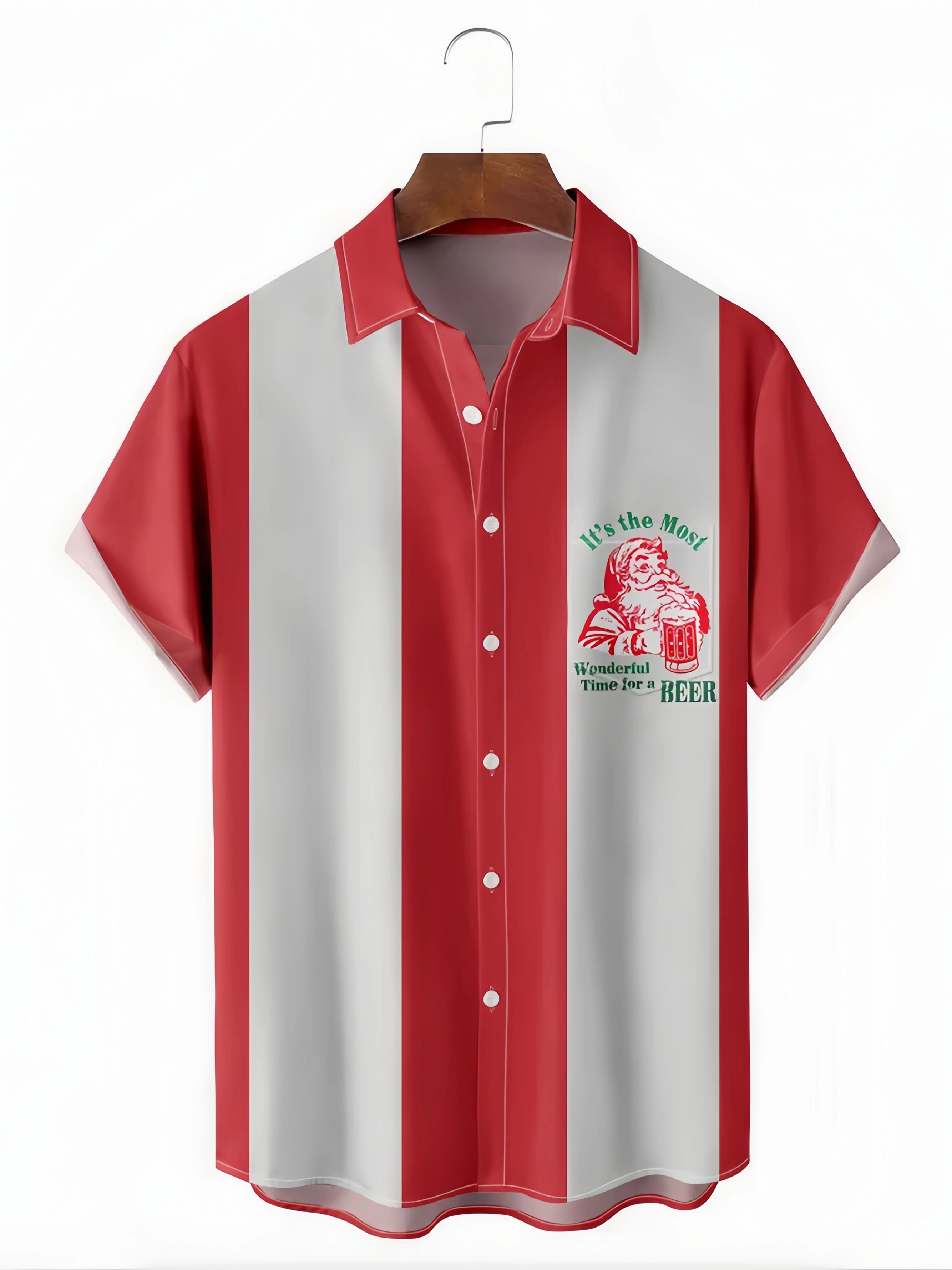 Christmas Chest Pocket Short Sleeve Bowling Shirt