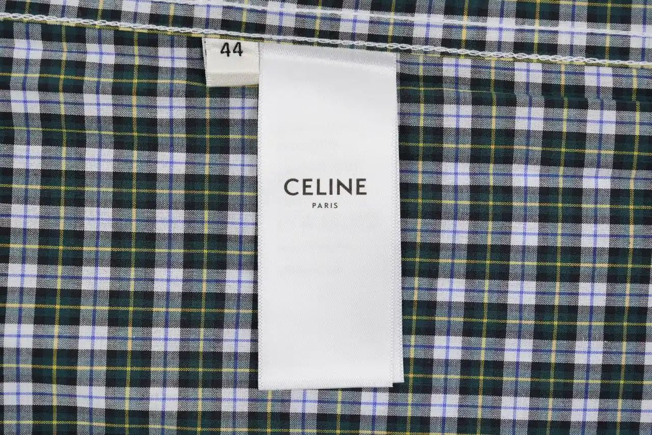 CELINE Green White Plaid Triomphe Embroidered Shirt product photo from LabelPicks