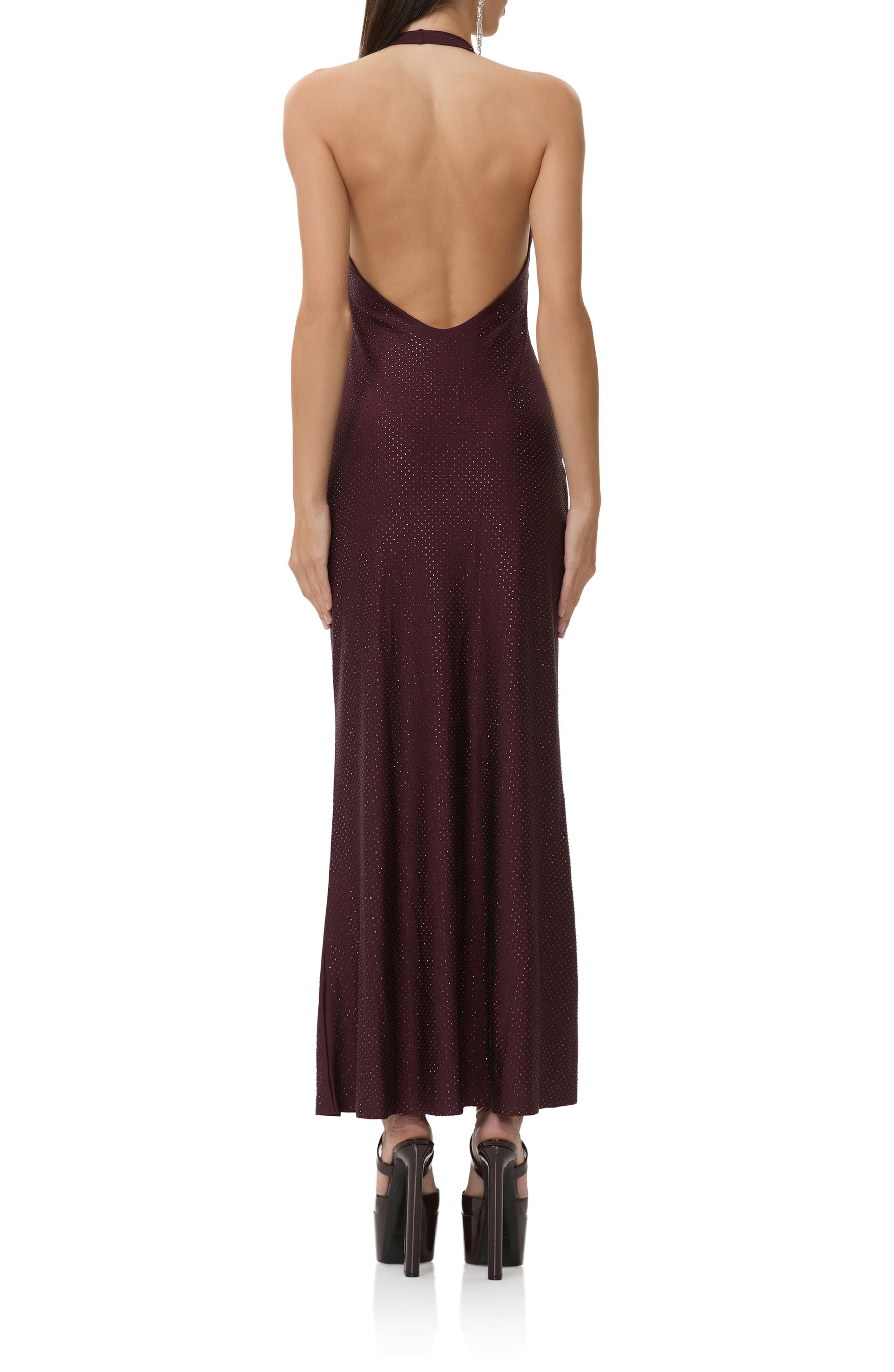 AFRM Rhinestone Halter Open Back Cocktail Dress