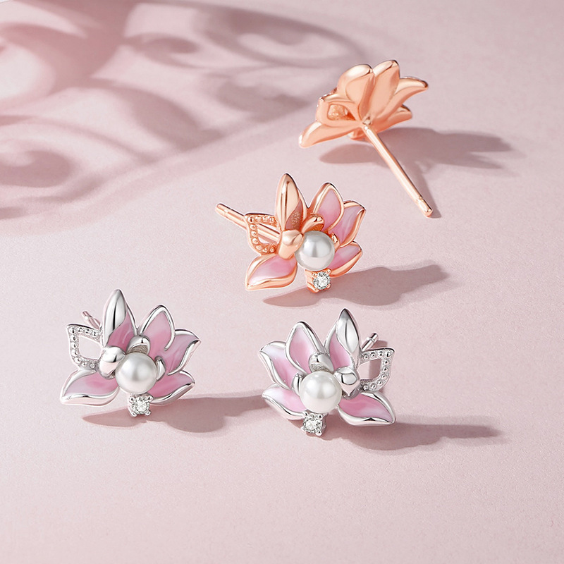 Original Lotus Flower Stud Earrings 925 Sterling Silver New Chinese Style Floral Earrings Fresh and Elegant Spring/Summer Ear Accessories
