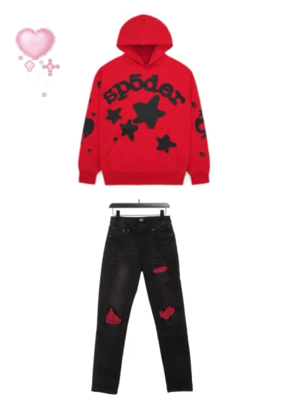 Sp5der Beluga Hoodie Red +Amiri Fashion Jeans Black Red 24