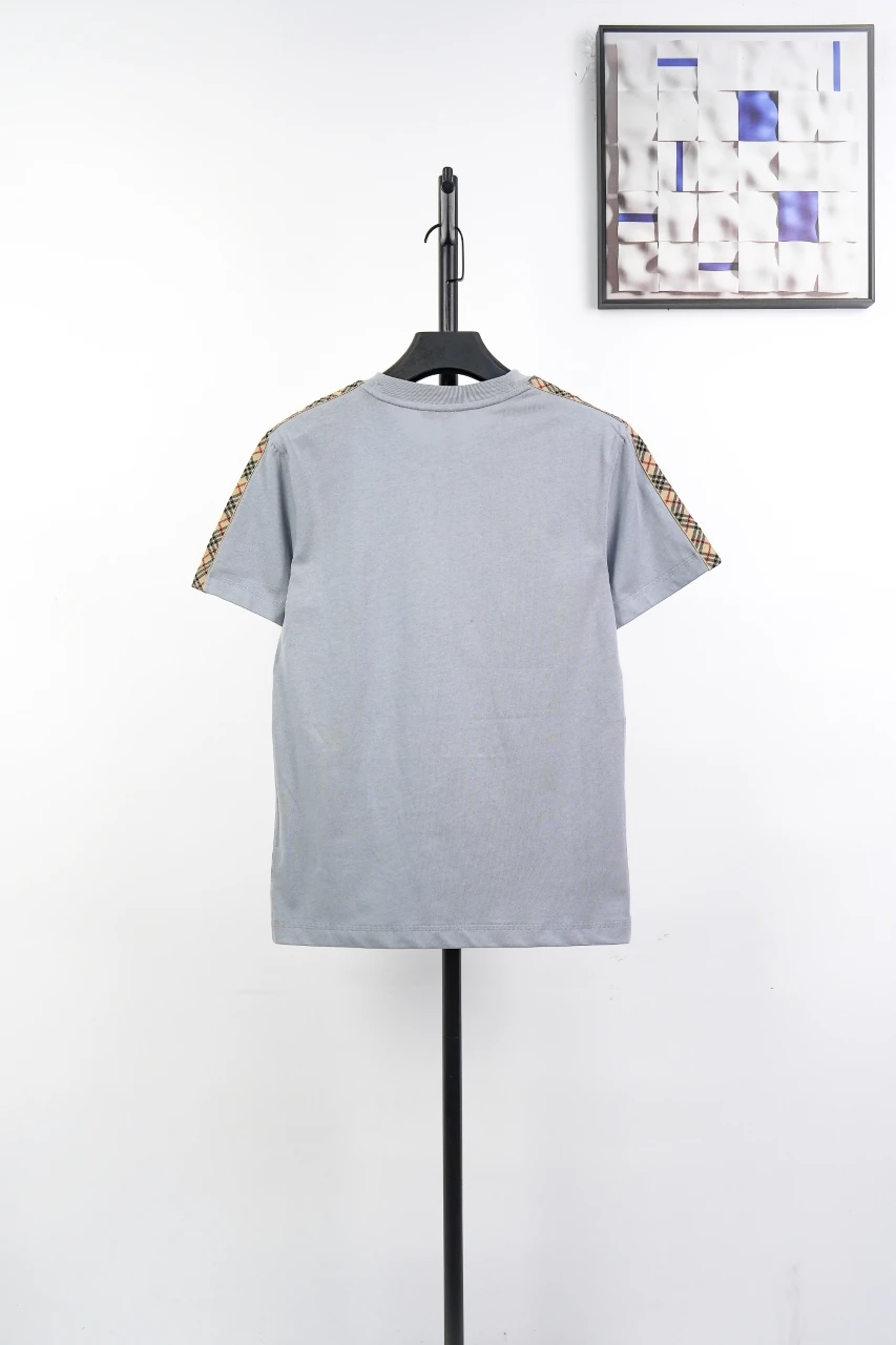 Burberry Light Grey Check Shoulder Equestrian Knight Cotton T-Shirt product photo from LabelPicks