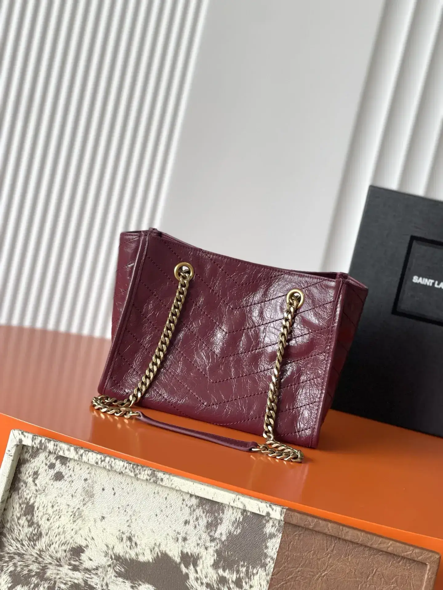Saint Laurent Niki Burgundy Calfskin Tote Bag product photo from LabelPicks