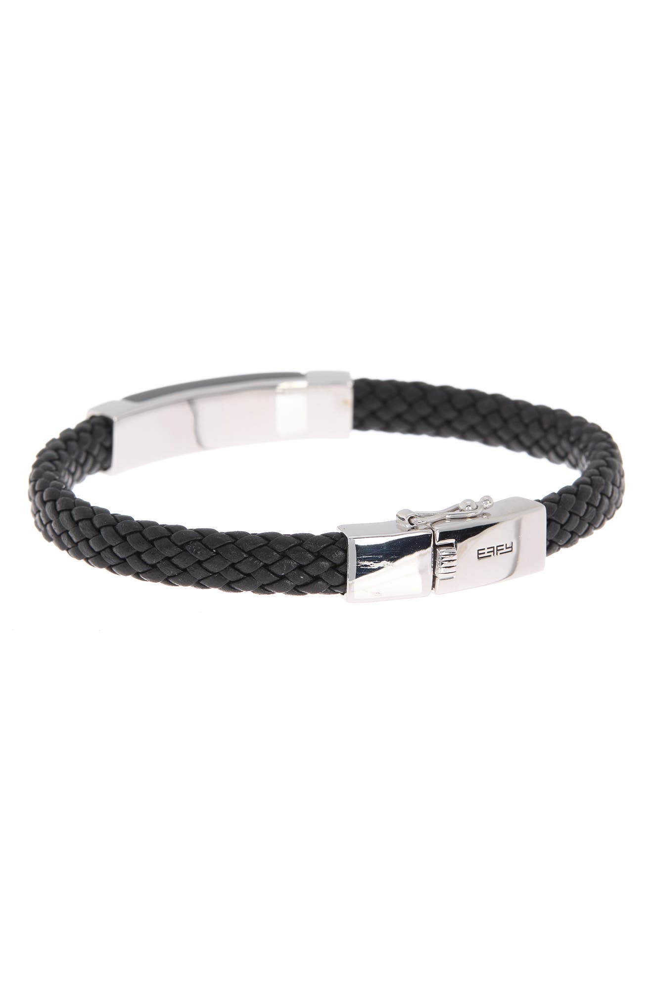 EFFY 925 Sterling Silver Onyx Leather Bracelet