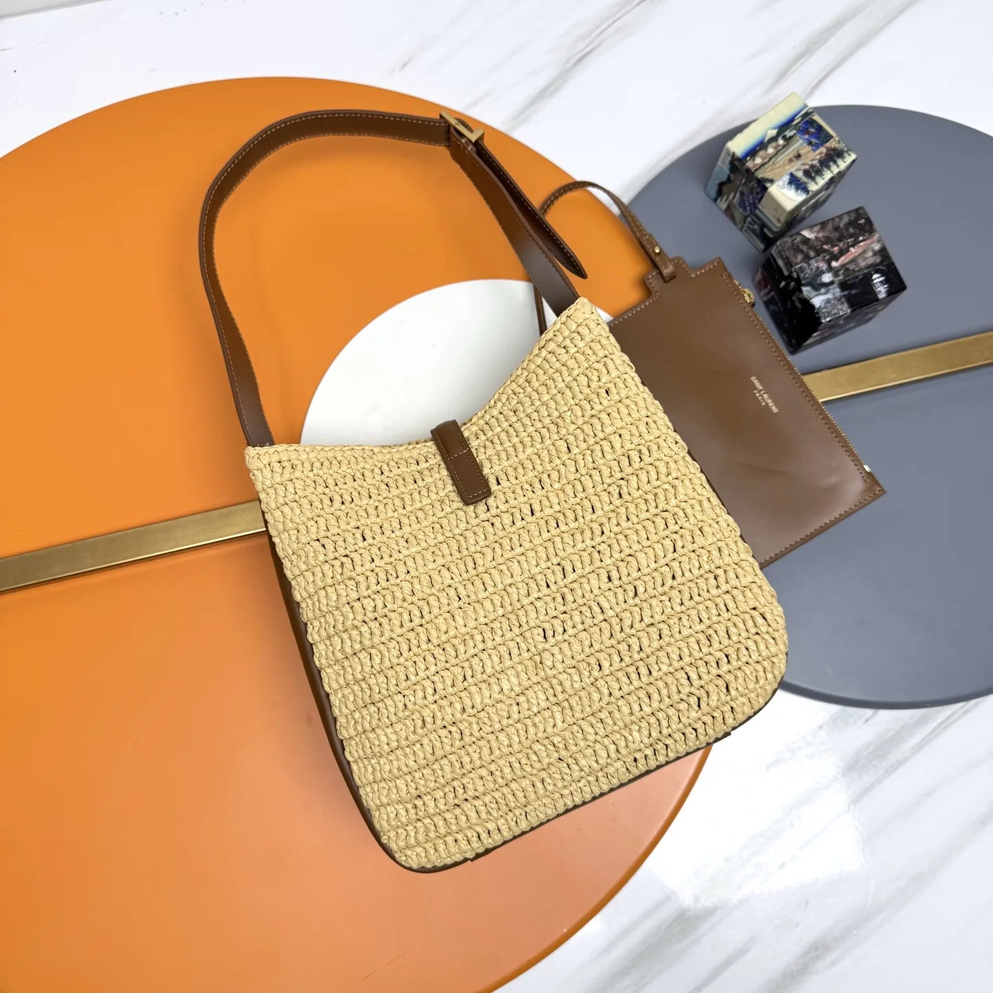 Saint Laurent Beige Straw Woven Shoulder Bag product photo from LabelPicks
