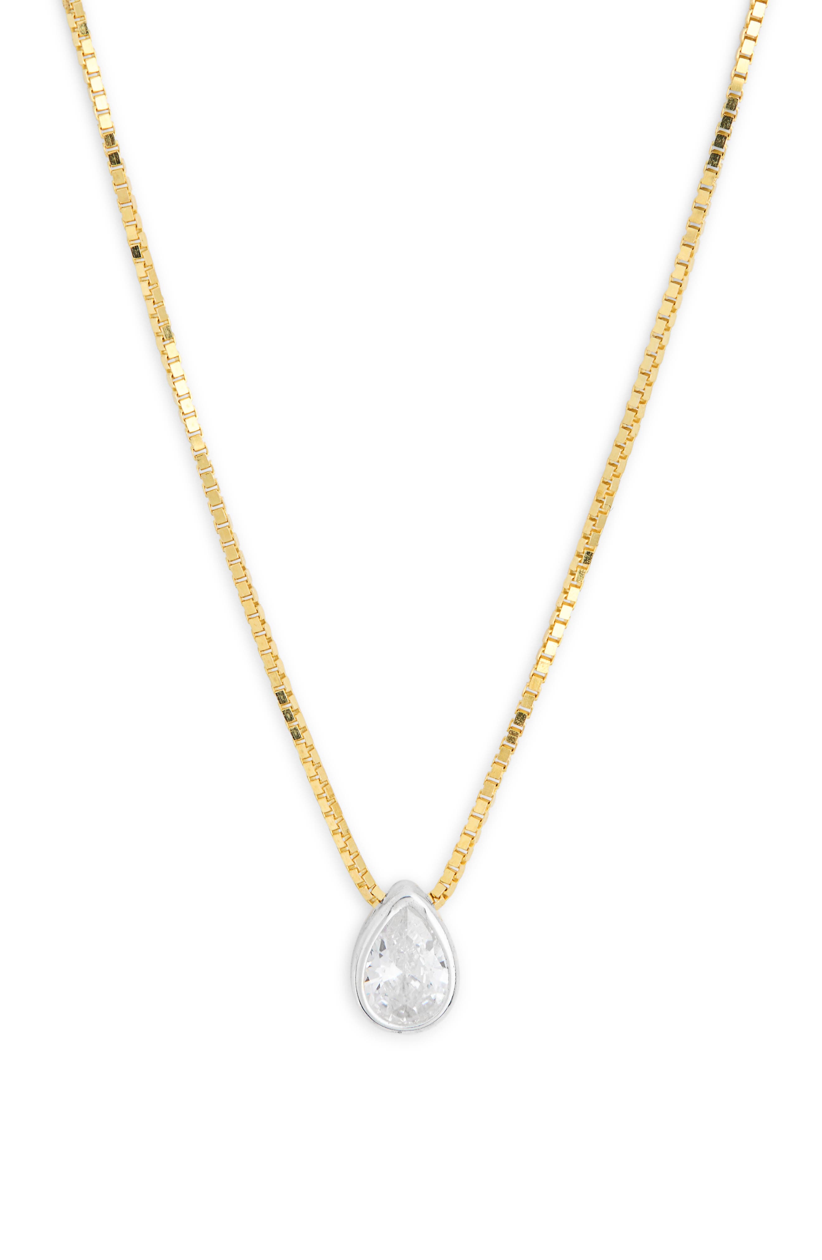 Argento Vivo Sterling Silver Two-Tone Cubic Zirconia Teardrop Pendant Necklace