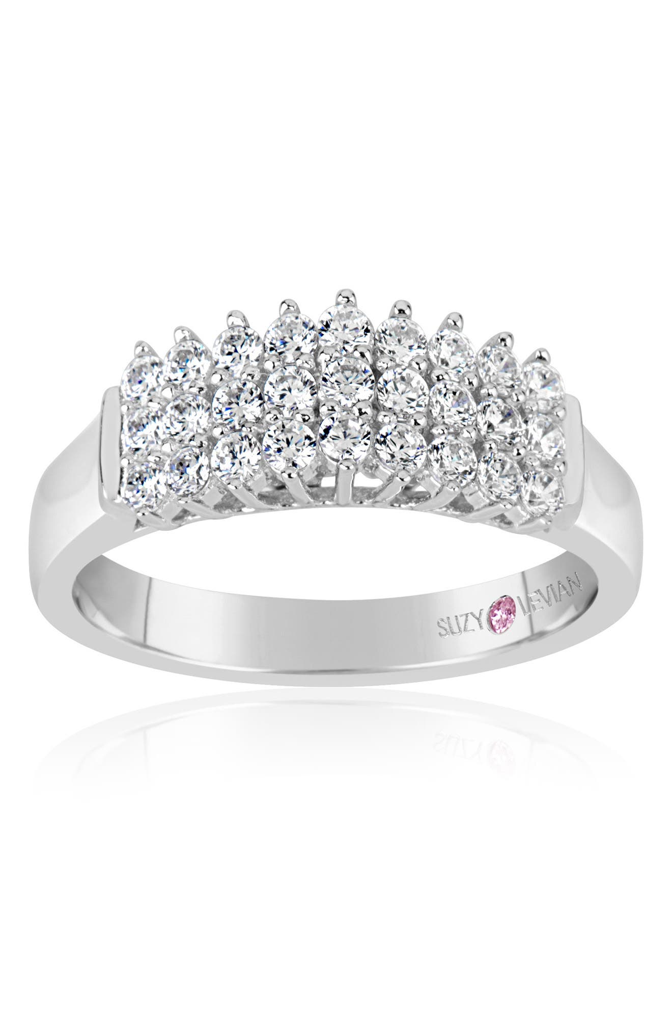 SUZY LEVIAN Sterling Silver White Cubic Zirconia 3-Row Ring