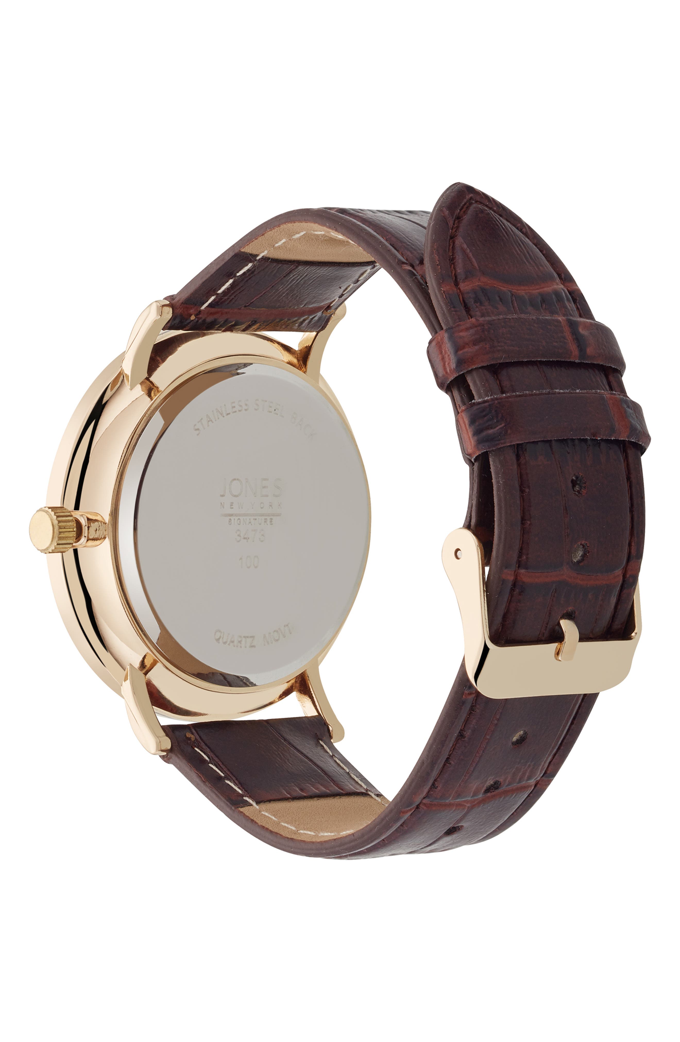 Jones New York Three Hand Quartz Croc Embossed Leather Strap Watch, 44mm