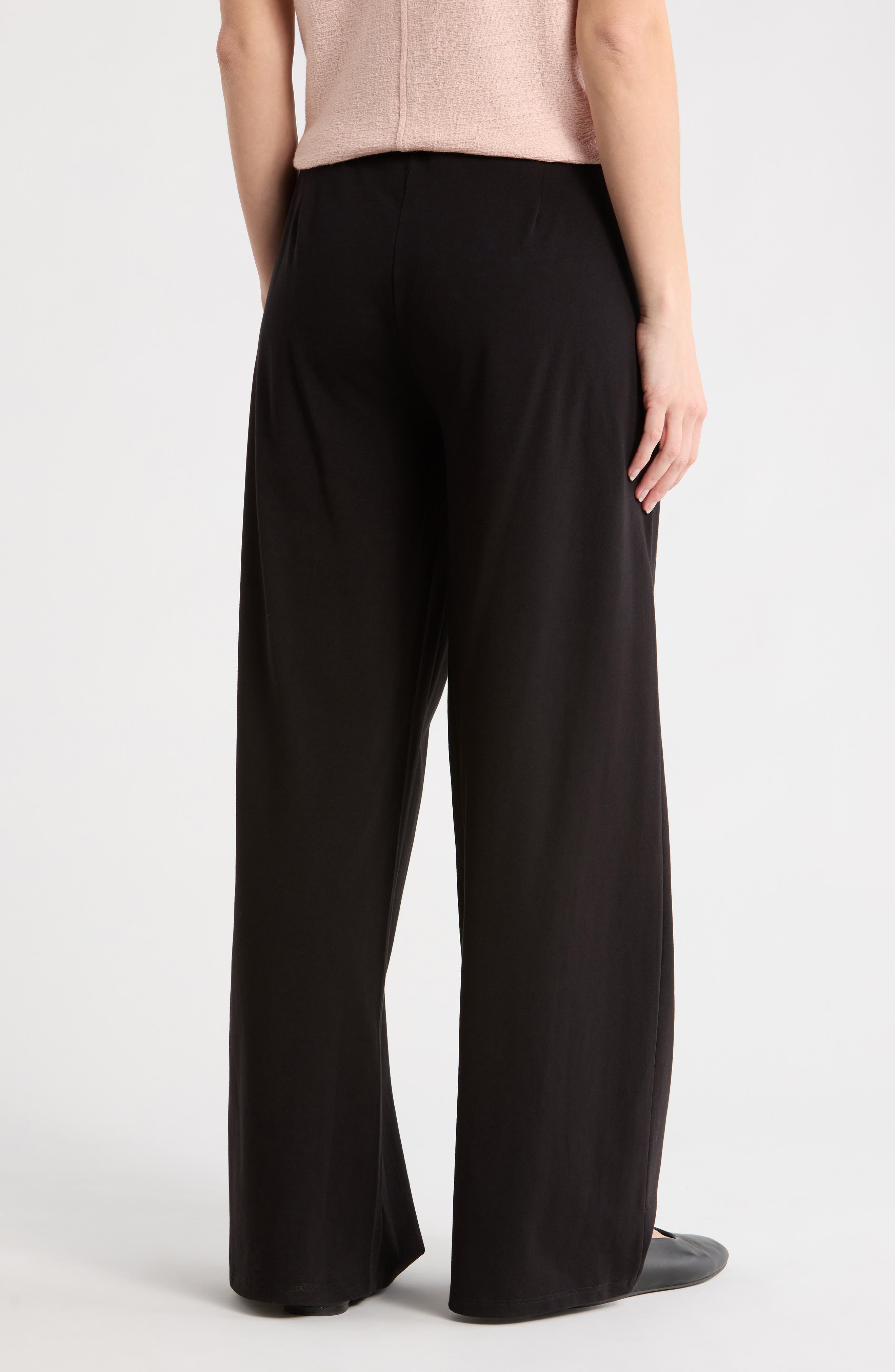 Eileen Fisher High Waist Cotton Blend Wide Leg Pants
