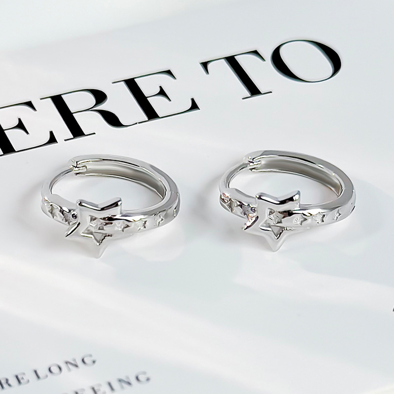 925 Sterling Silver Star Hoop Earrings