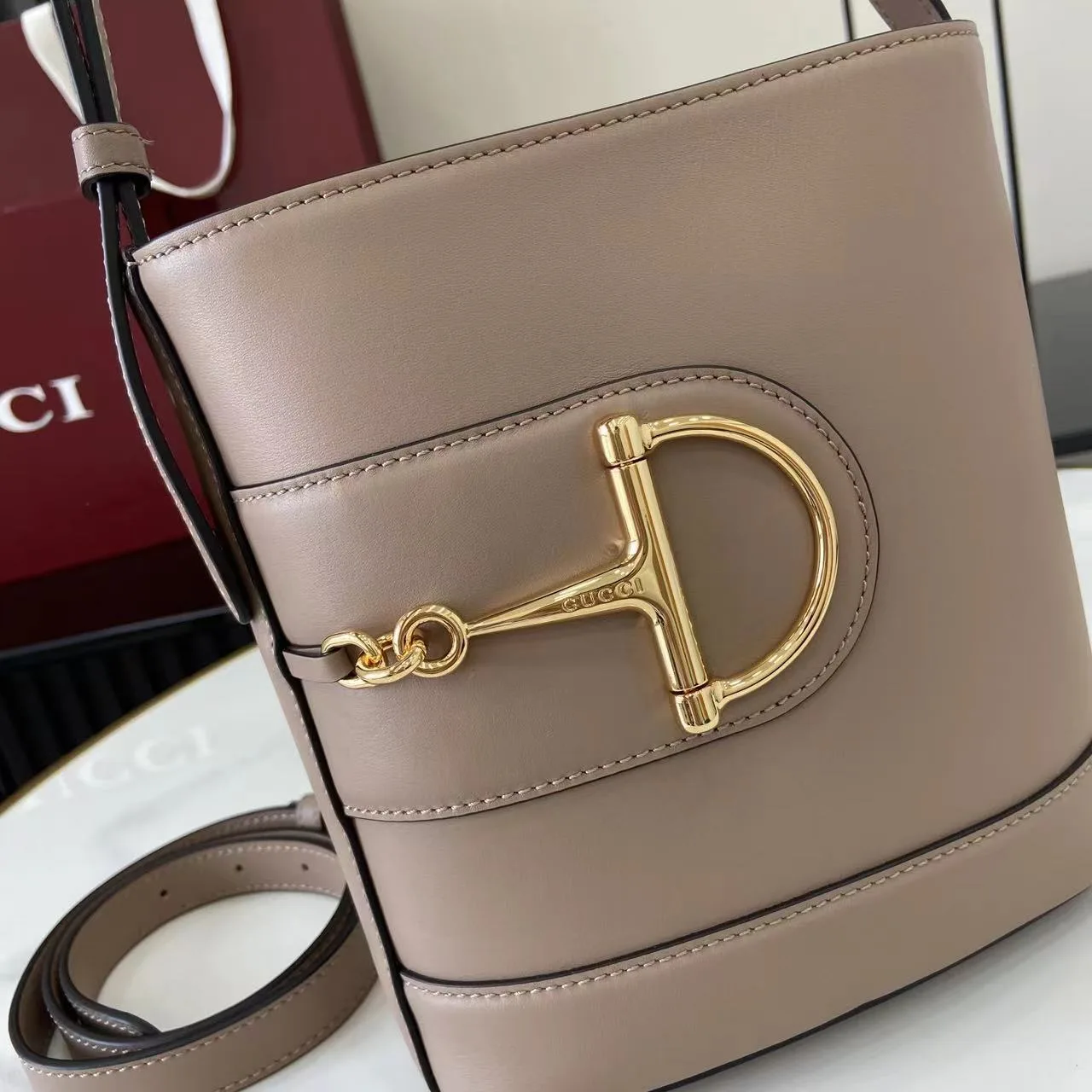 Gucci Grey Smooth Leather Bucket Bag product photo from LabelPicks