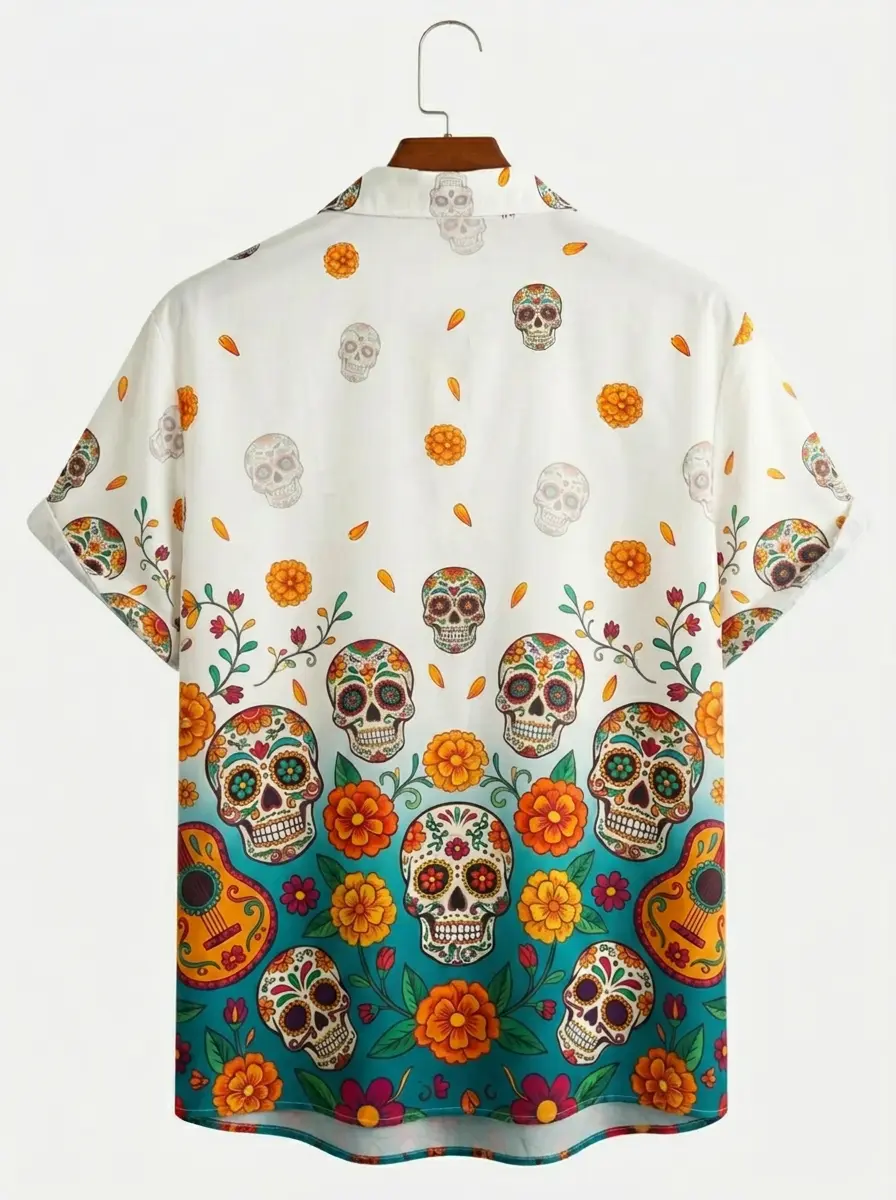 Men's printed shirts Sugar Skull Day of the Dead Aloha Shirt