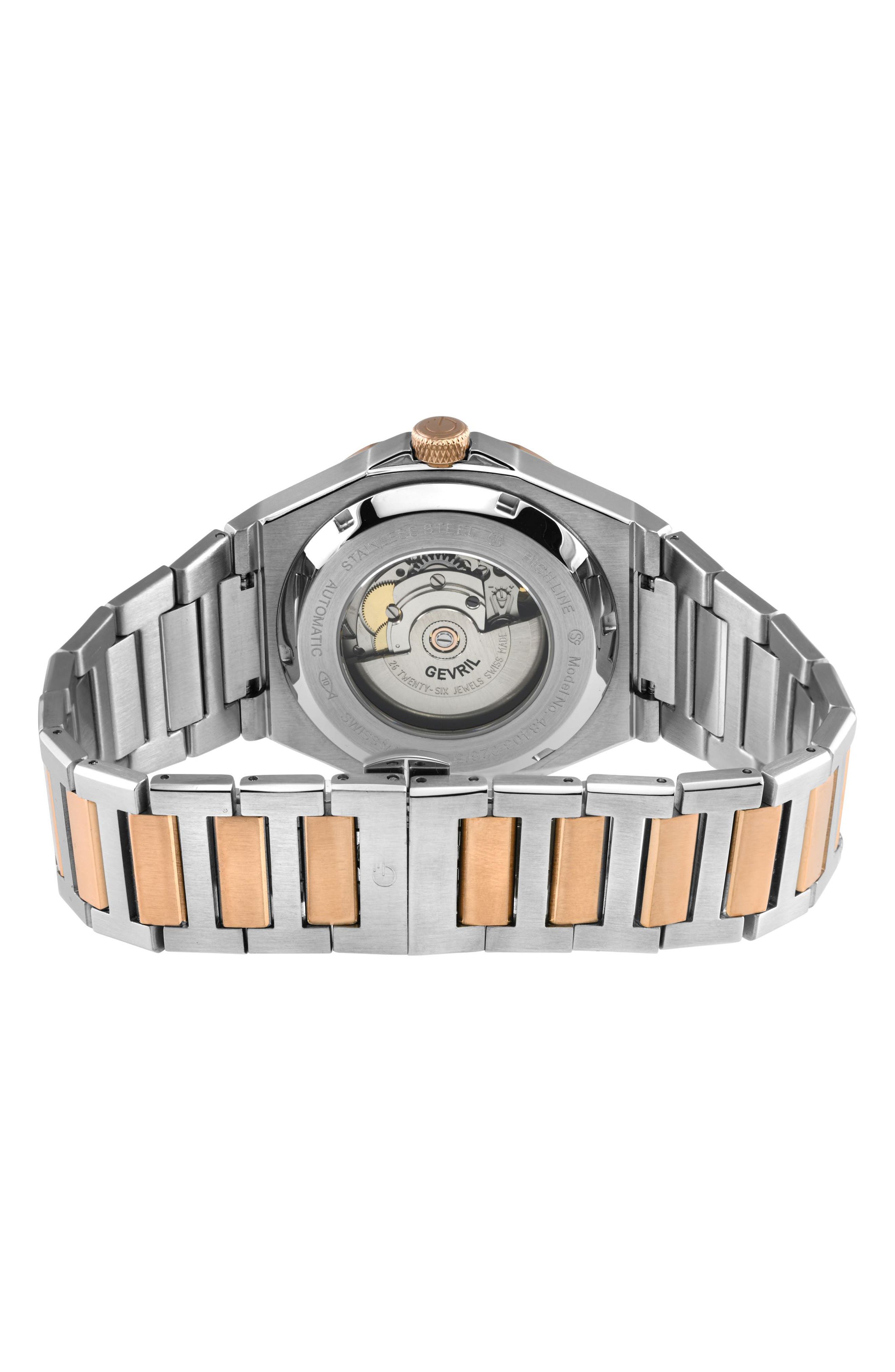 GEVRIL High Line Two-Tone Goldtone Plated Automatic Bracelet Watch, 43mm