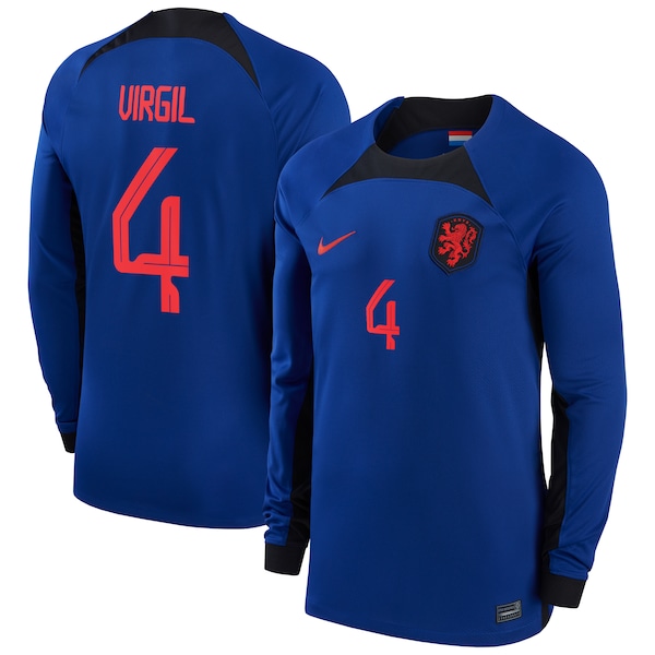 Virgil Van Dijk Netherlands National Team Nike 2022/23 Away Breathe Stadium Replica Player Long Sleeve Jersey - Blue