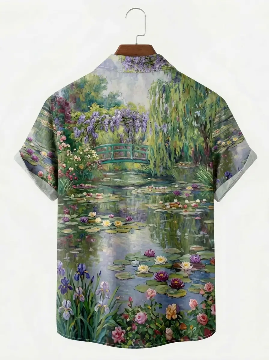 Men's printed shirts Monet Garden Water Lily Hawaiian Shirt