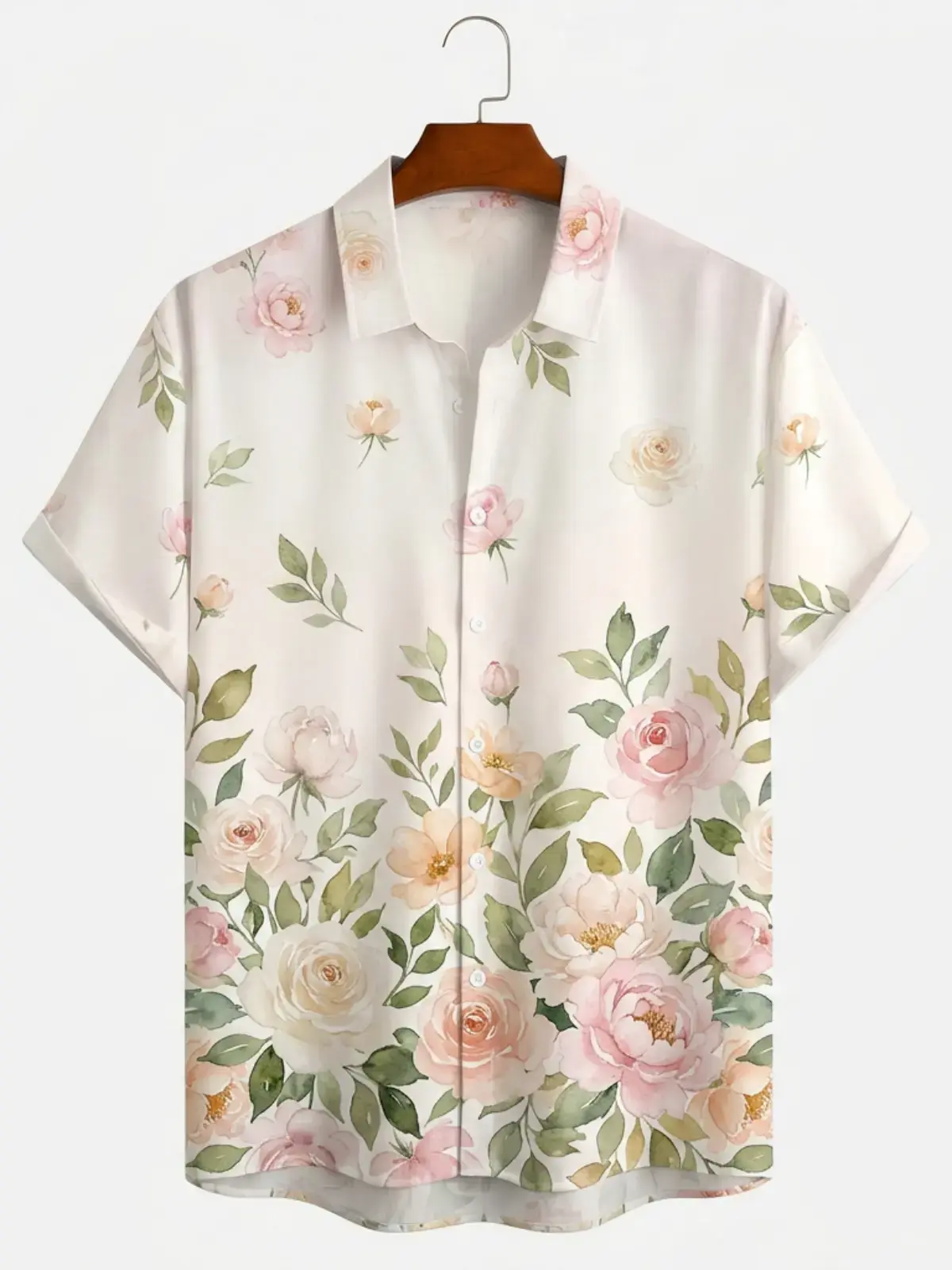 Men's printed shirts Watercolor Peony Floral Hawaiian Shirt