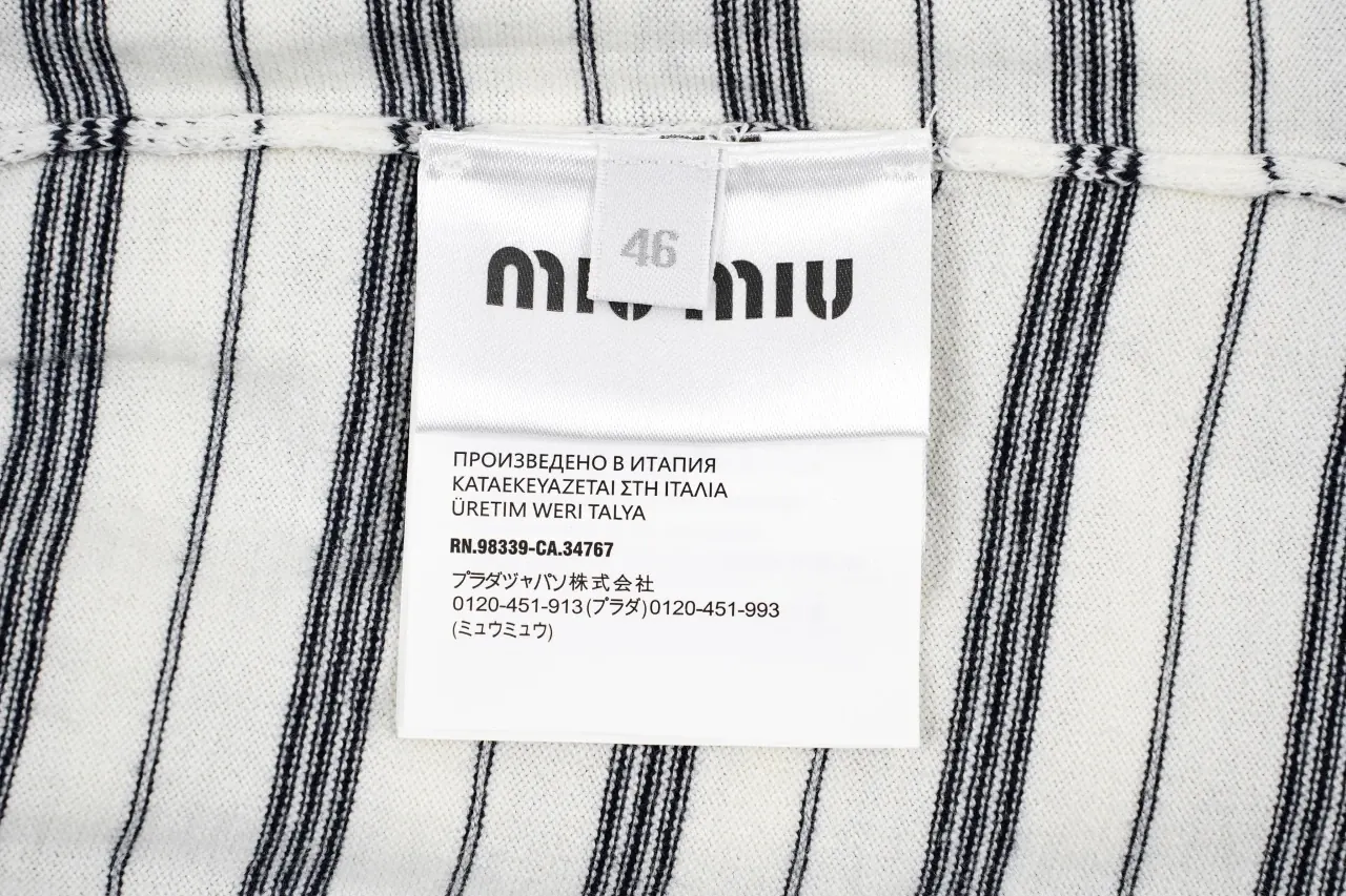 Miu Miu White Black Stripe Logo Intarsia Long Sleeve Polo Shirt product photo from LabelPicks