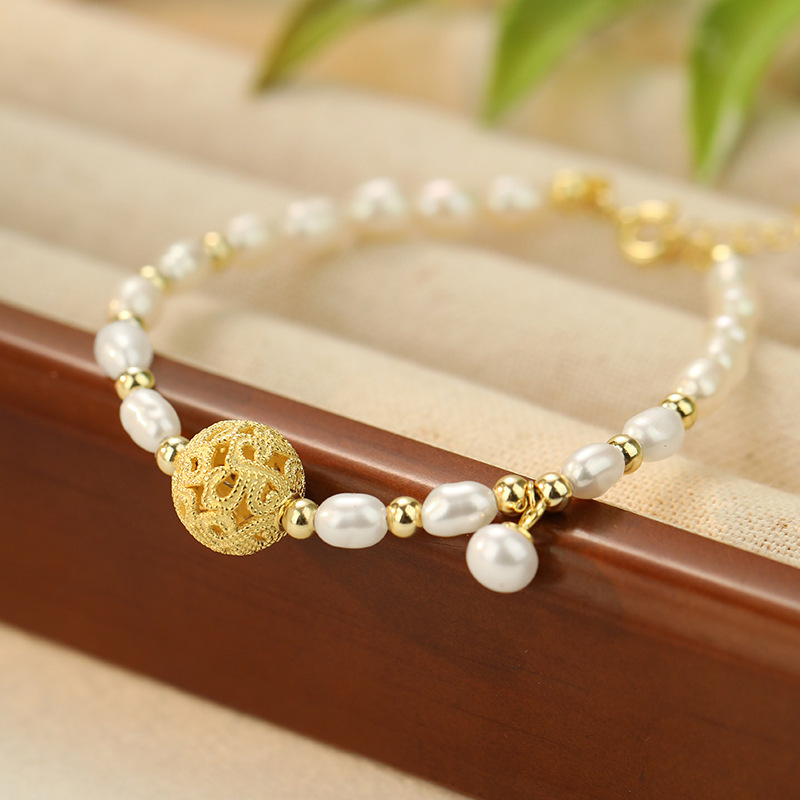 S925 sterling silver Ruyi flower pendant pearl bracelet, a new Chinese-style, traditional Chinese design, and elegant, delicate jewelry