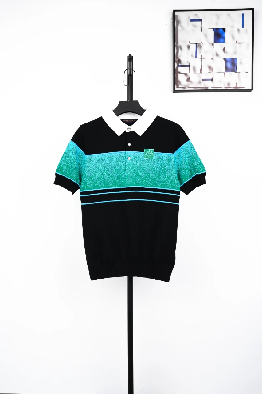 Louis Vuitton Black Green Gradient Monogram Letter Jacquard Polo Shirt product photo from LabelPicks