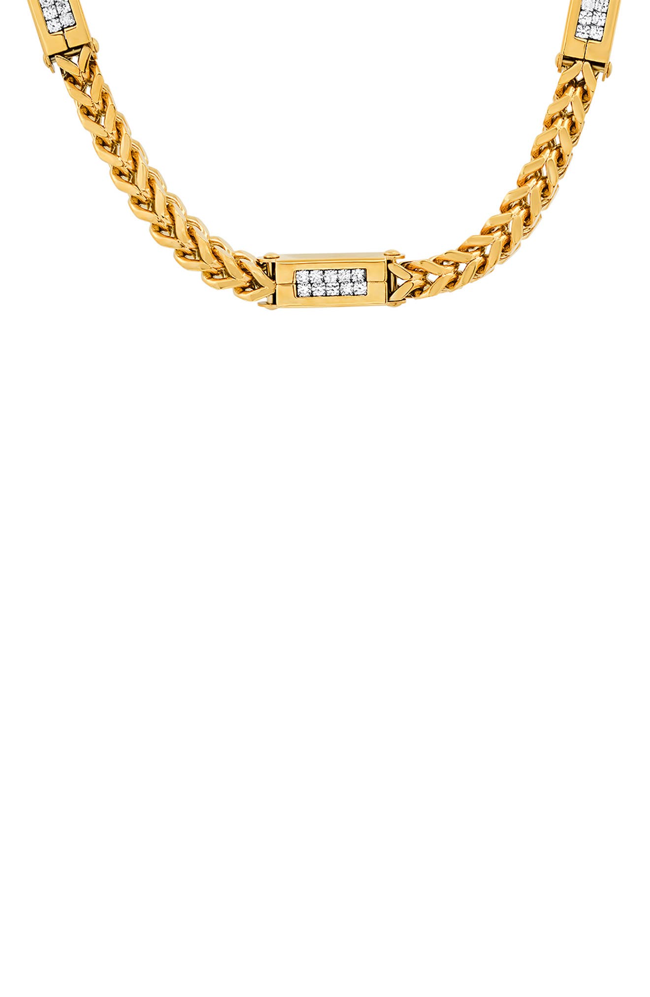 HMY JEWELRY 18k Gold Plated Stainless Steel Simulated Diamond Wheat Chain Necklace