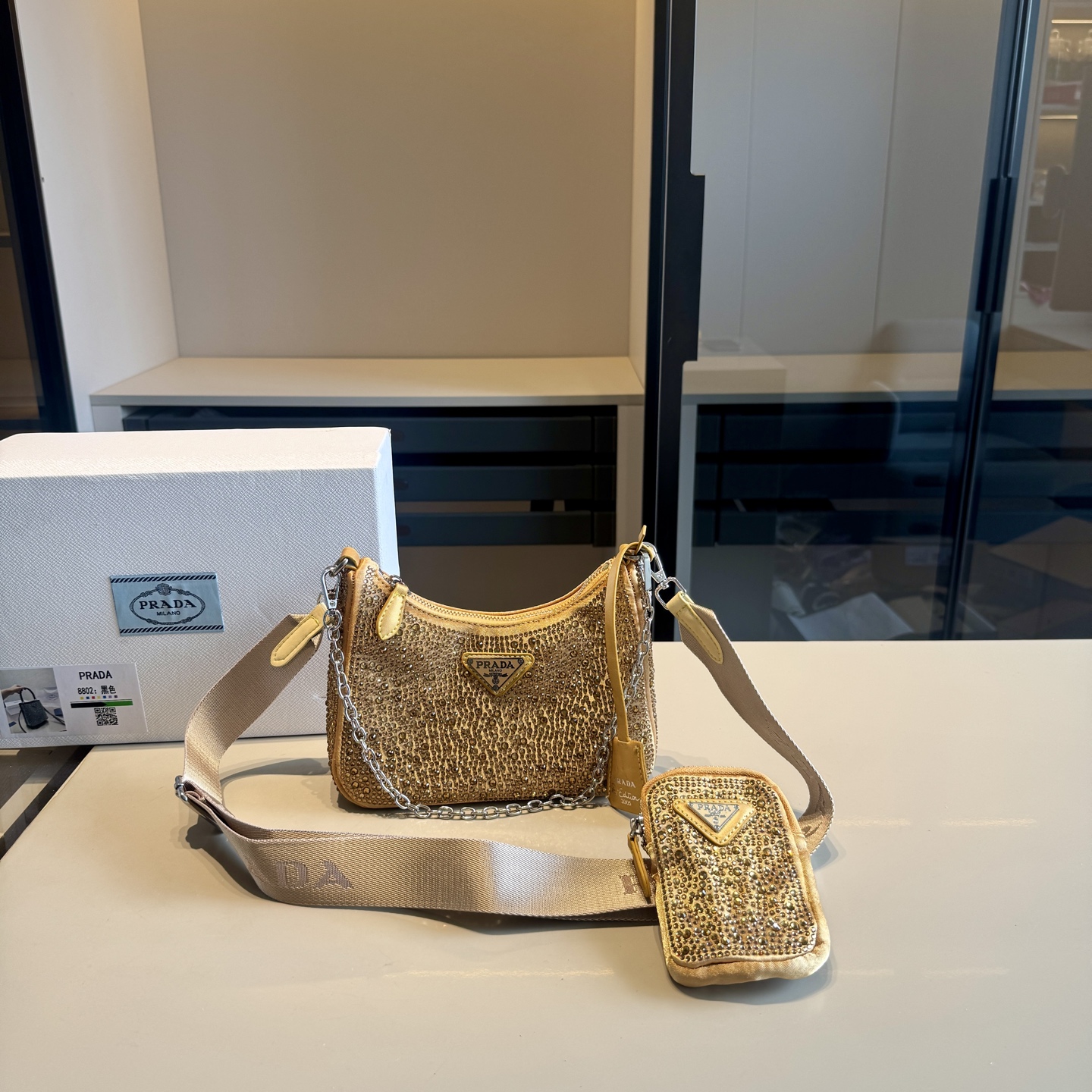 Prada Rhinestone Series Sparkling HOBO 3-in-1 Crossbody Bag