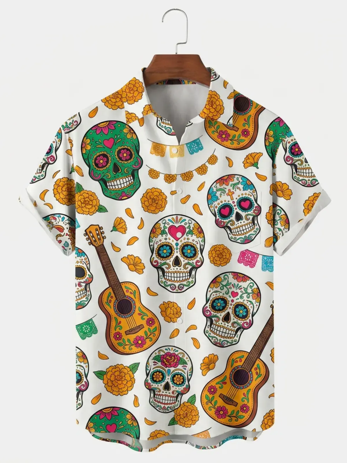 Men's printed shirts Sugar Skull Guitar Aloha Shirt
