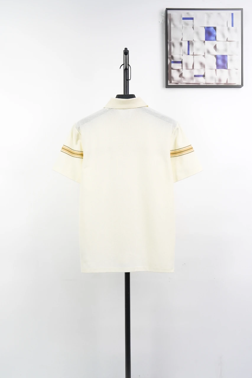 Burberry White Stripe Equestrian Knight Embroidered Polo Shirt product photo from LabelPicks