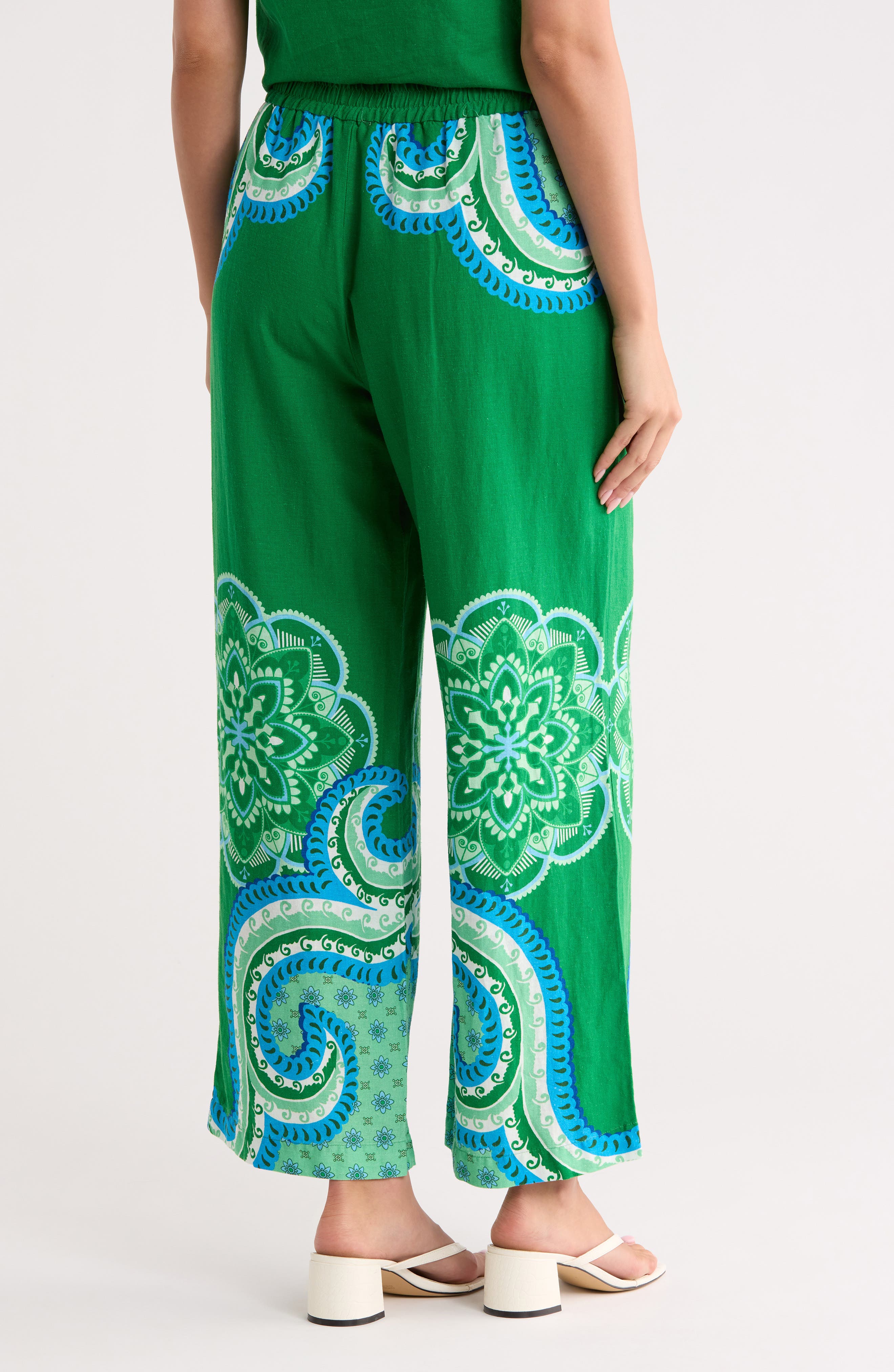 T Tahari Placed Print Linen Blend Pull-On Pants