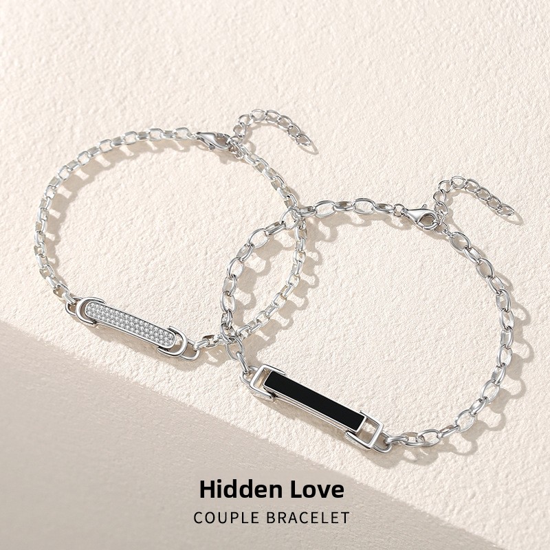 Hidden love couple bracelet, Korean-style, niche design, letter charm, micro-paved cubic zirconia bracelet, Valentine's Day gift